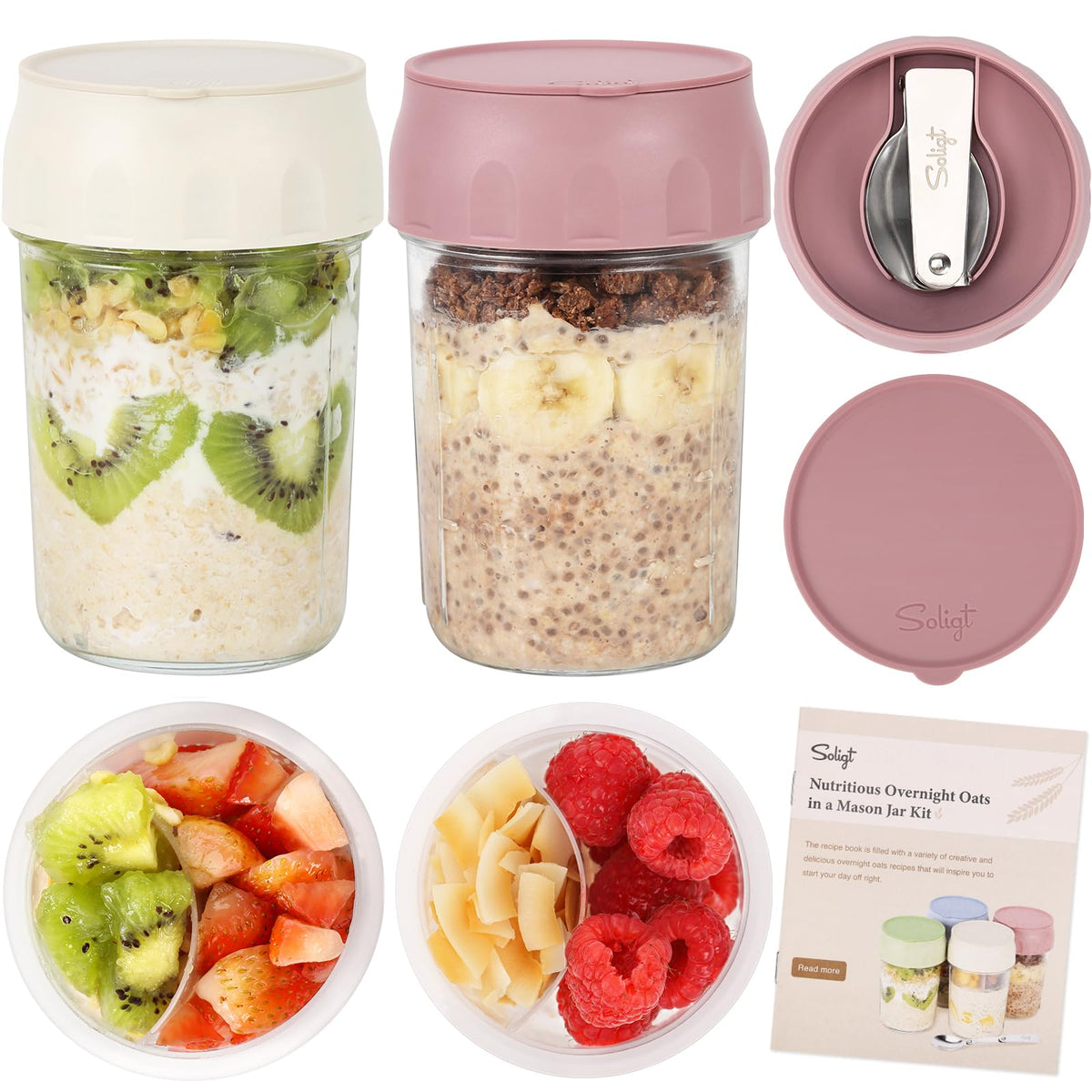 SOLIGT overnight oats containers with lids provide portable, leakproof meal prep for busy mornings