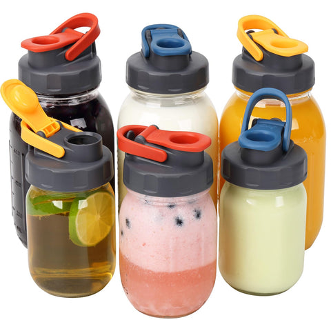 SOLIGT blue regular-mouth mason lid with pour spout for easy drinking and pouring
