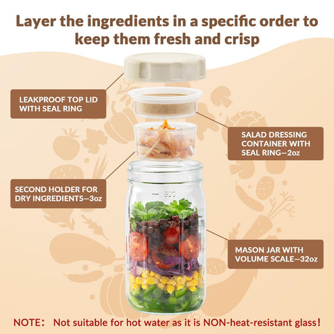 SOLIGT salad jar bottom 3oz compartment stores protein for balanced meals