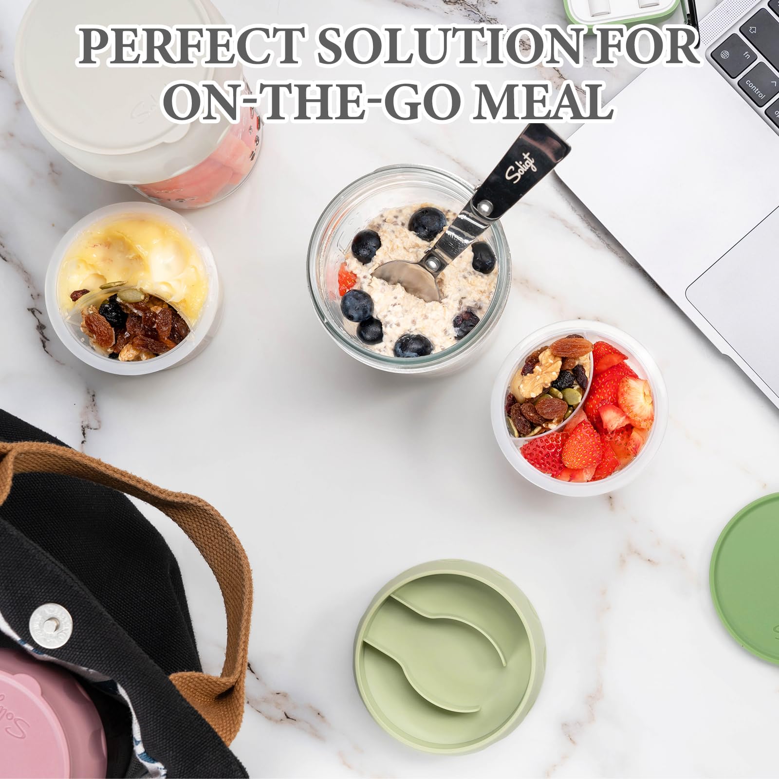 SOLIGT stackable jars save fridge space and simplify weekly meal prep