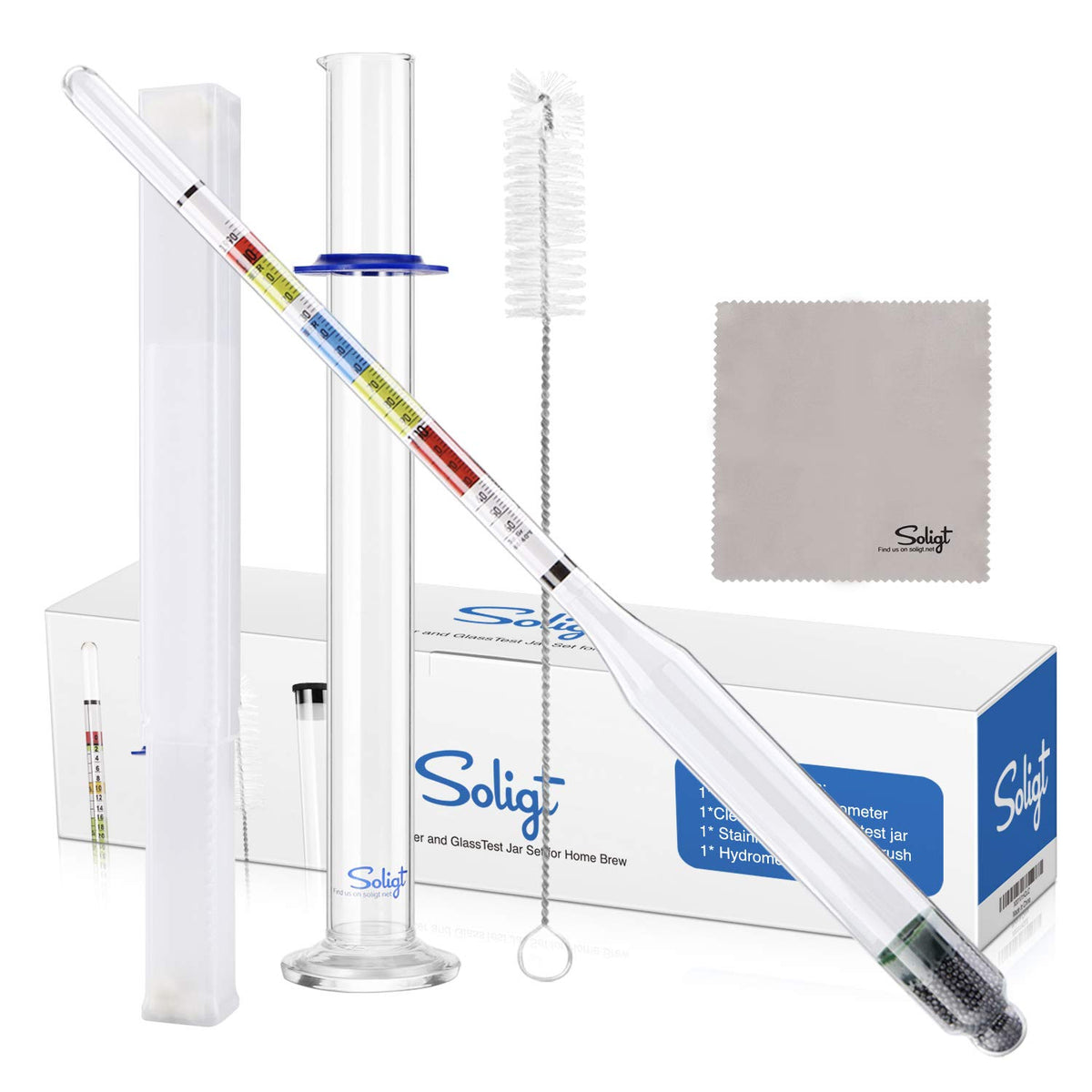 SOLIGT triple-scale hydrometer showing gravity readings for home beer and wine testing