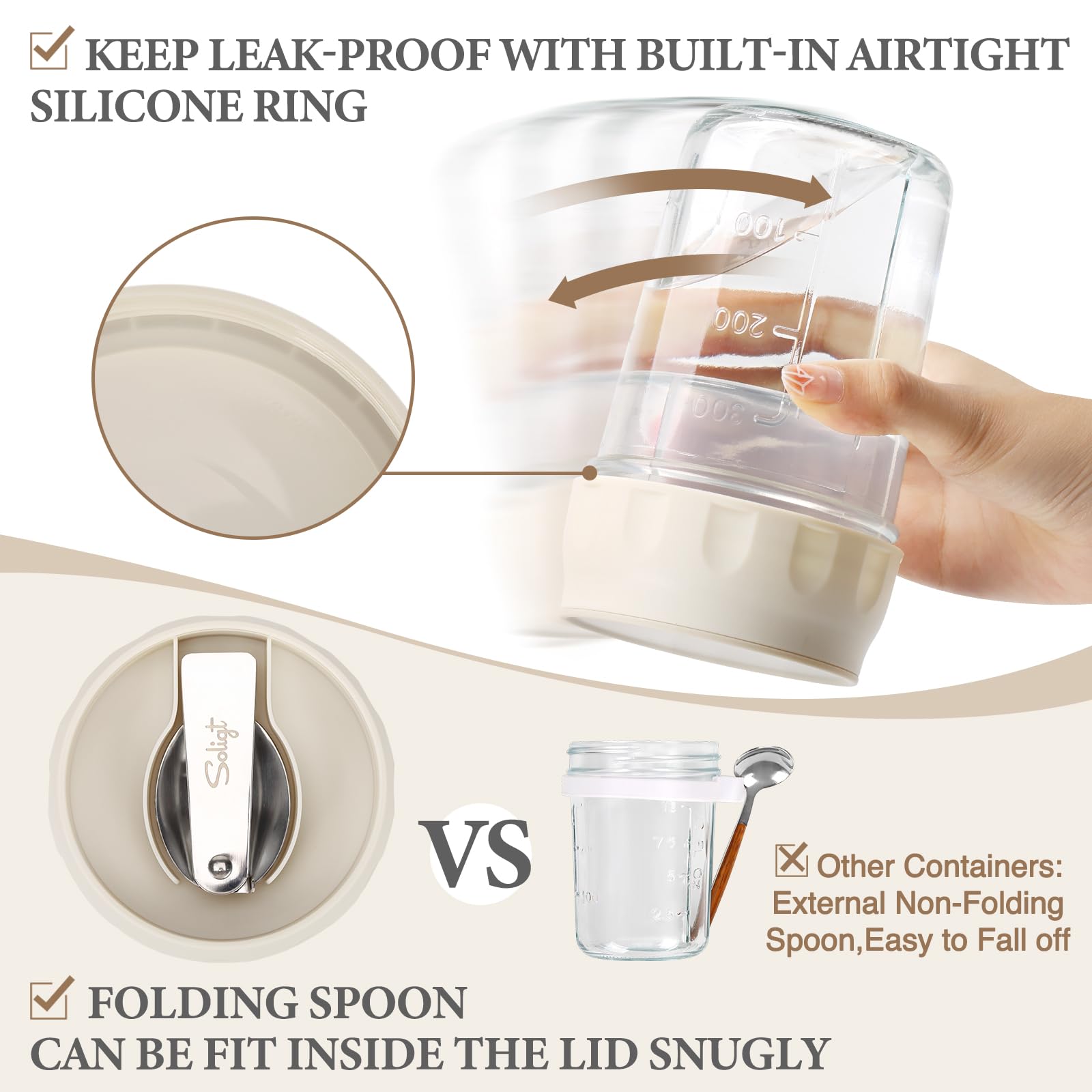 SOLIGT wide-mouth glass jars with leakproof lids are durable and easy to clean