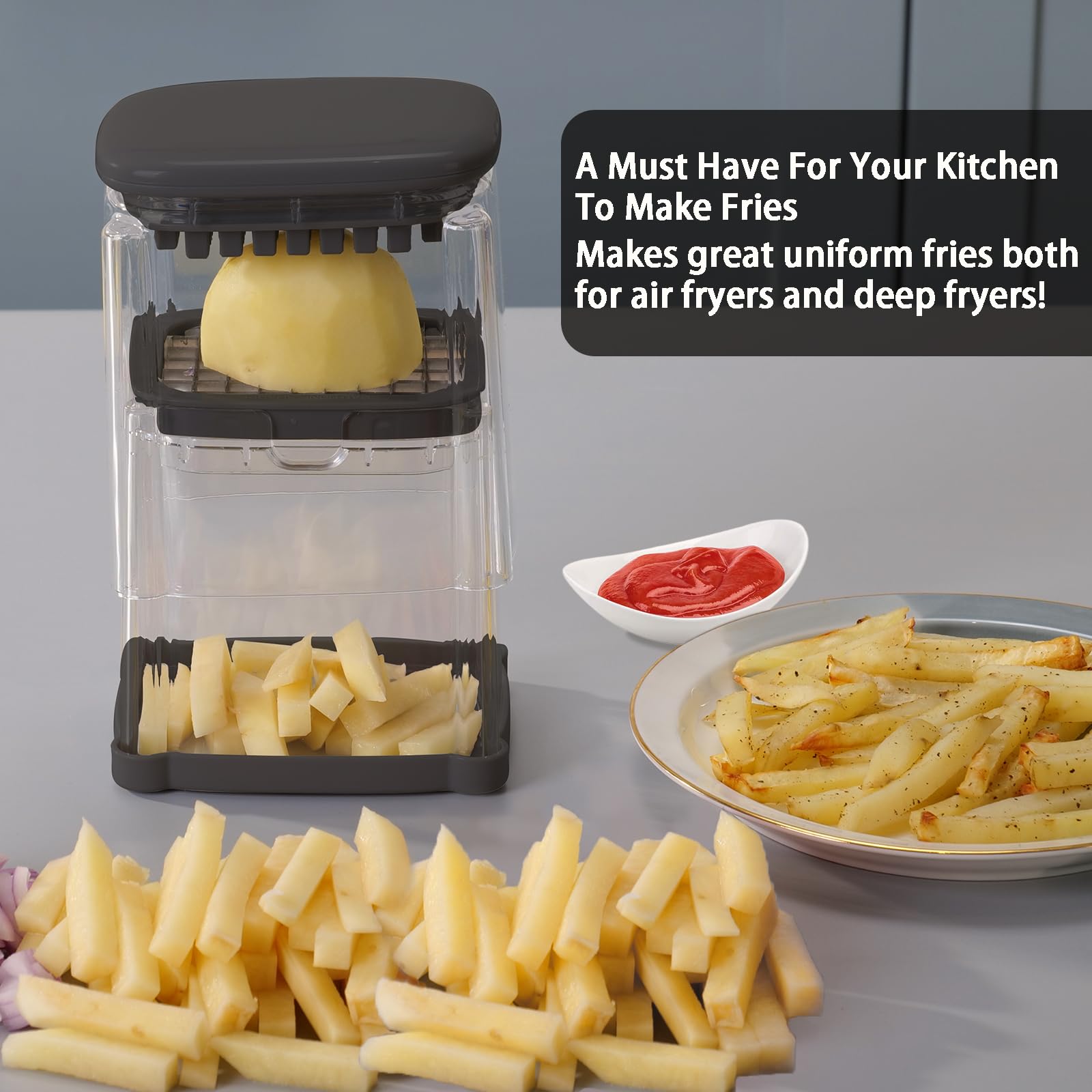 Solucky potato onion cutter side view highlighting compact design
