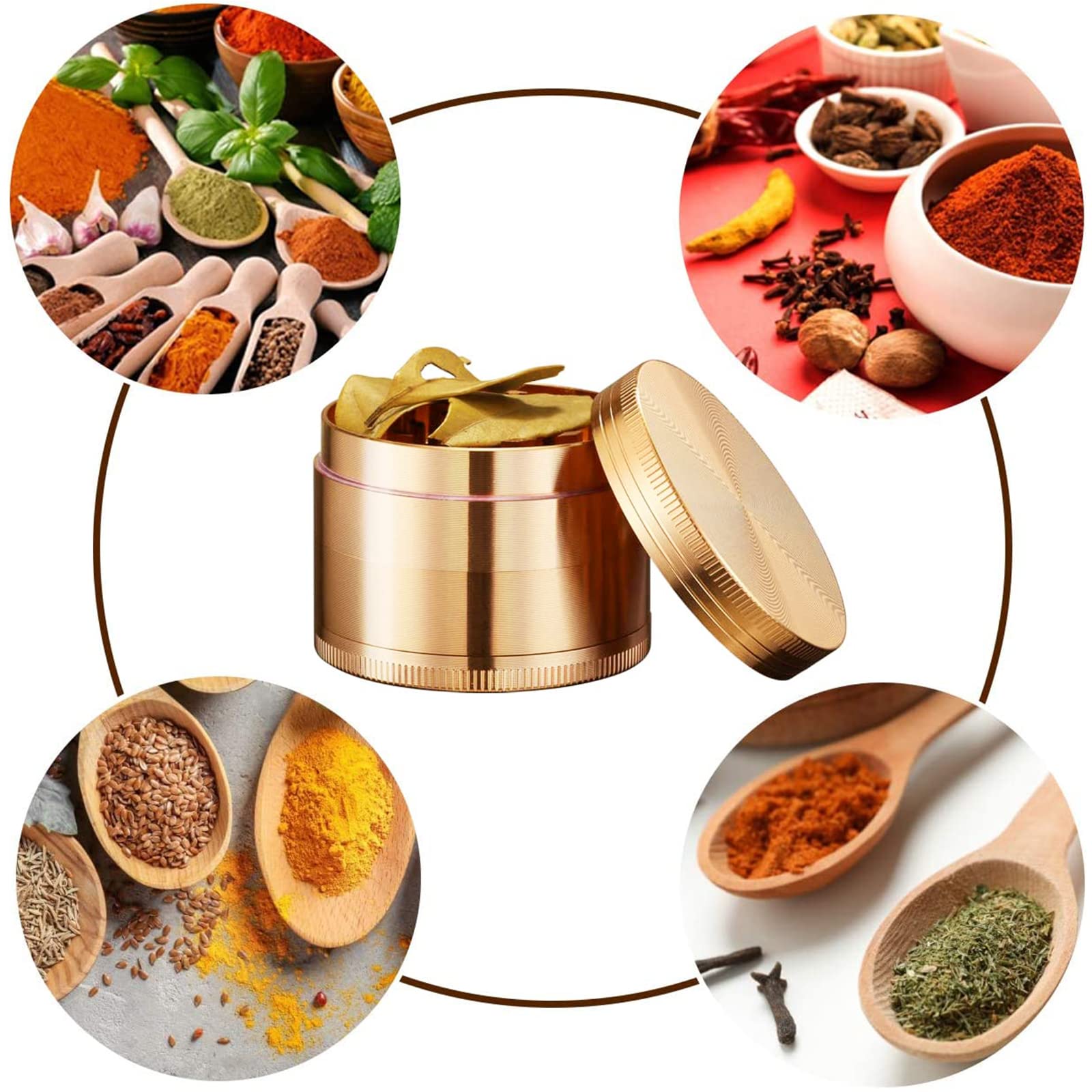 SON4SUN Spice Grinder 2.4in gold disassembled for easy cleaning