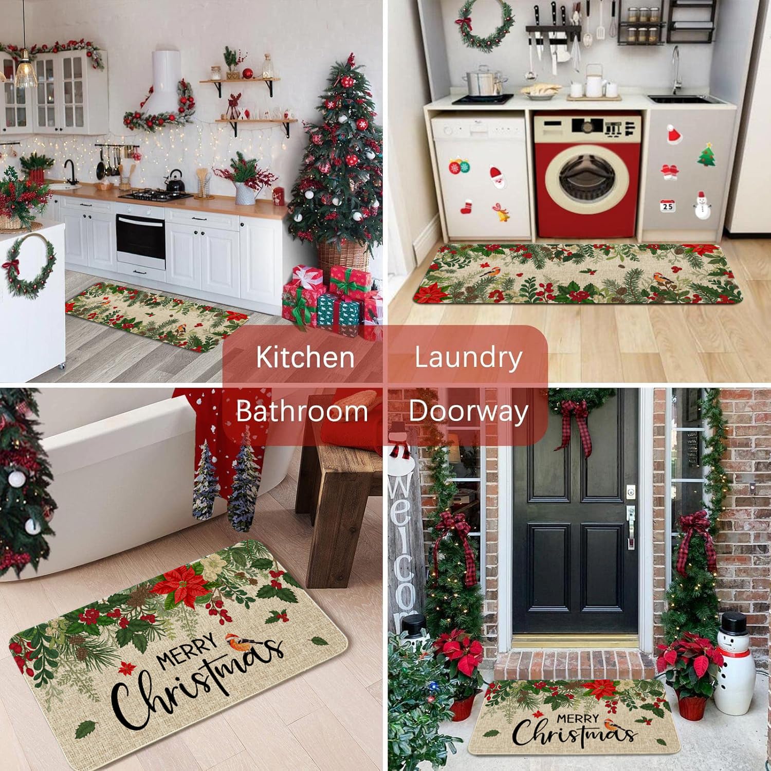 Sonalied Christmas kitchen mat set coordinates decor throughout the home.