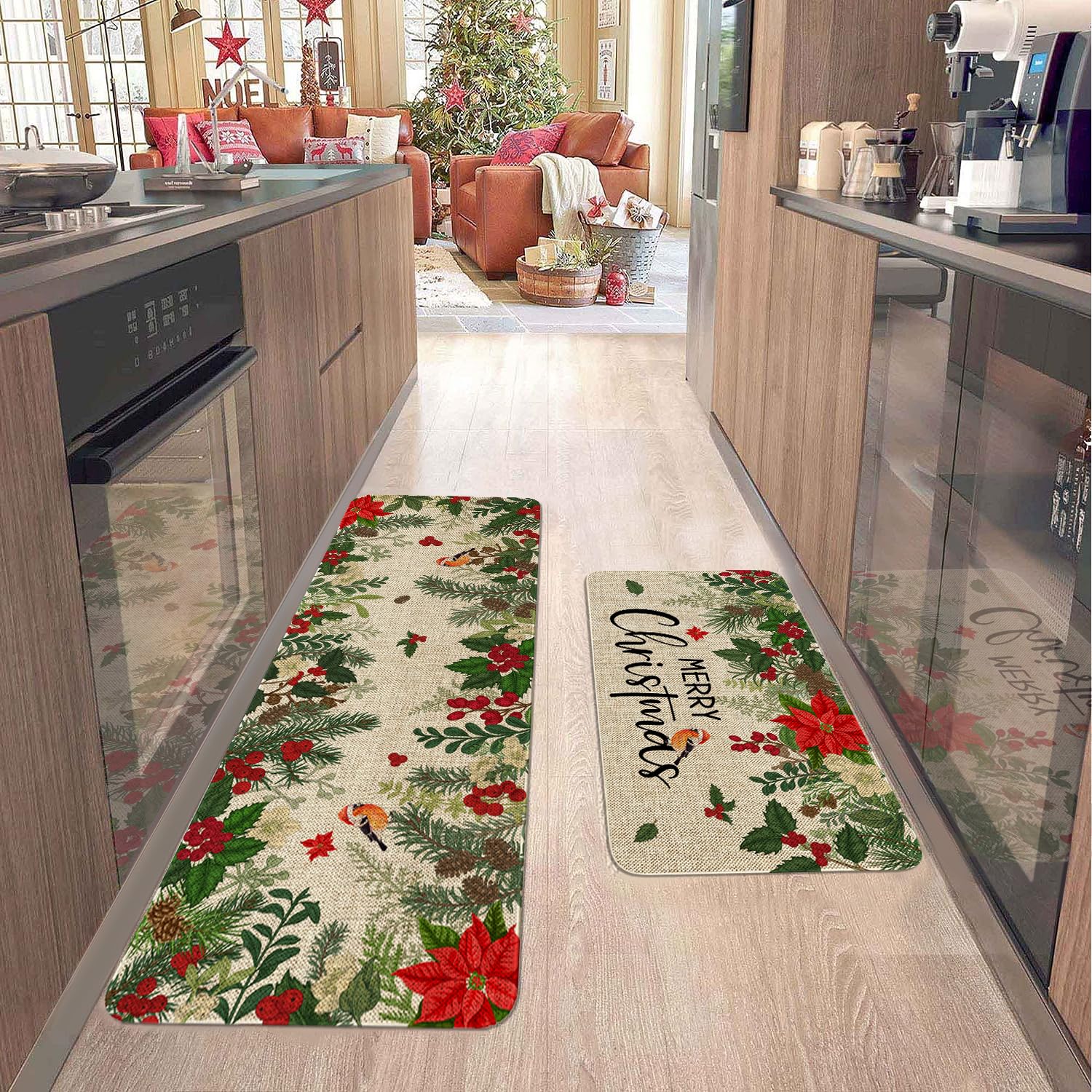 Sonalied Rubber-backed kitchen mat provides non-slip stability on floors.