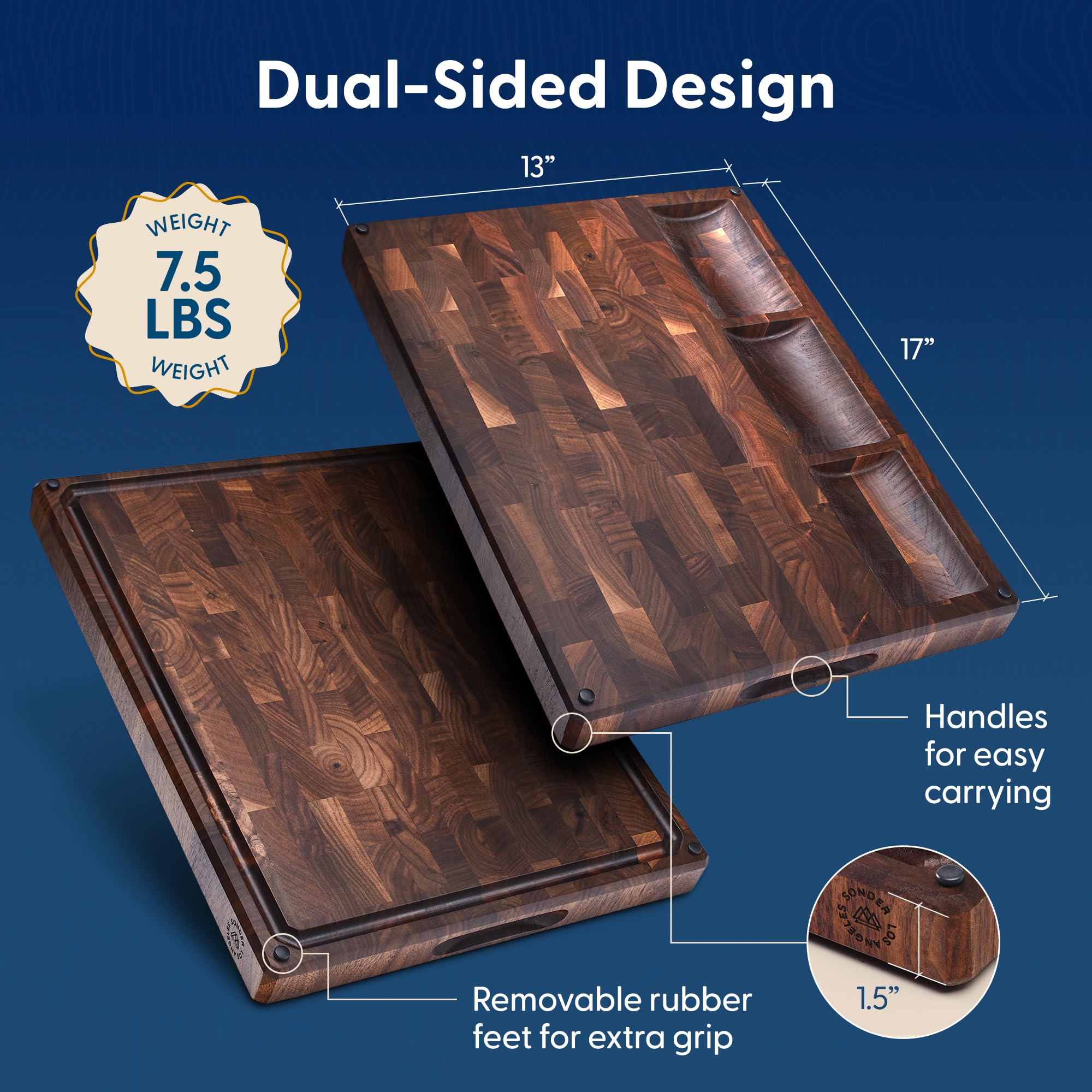 Sonder Los Angeles Alfred walnut board with juice groove keeps counters clean.