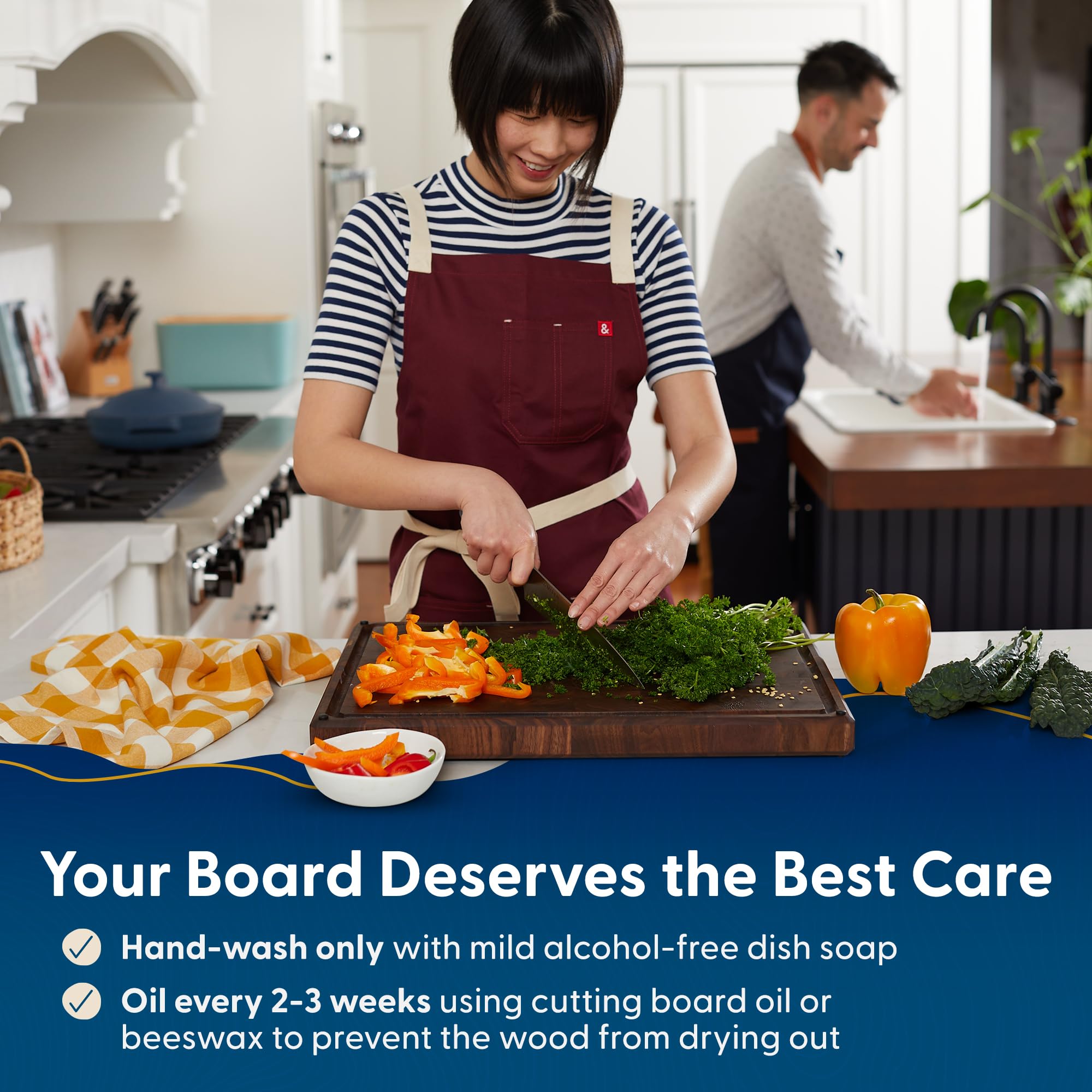 Large American black walnut Welton board with durable, knife-friendly surface.