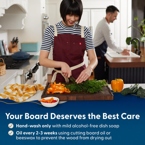 Large American black walnut Welton board with durable, knife-friendly surface.