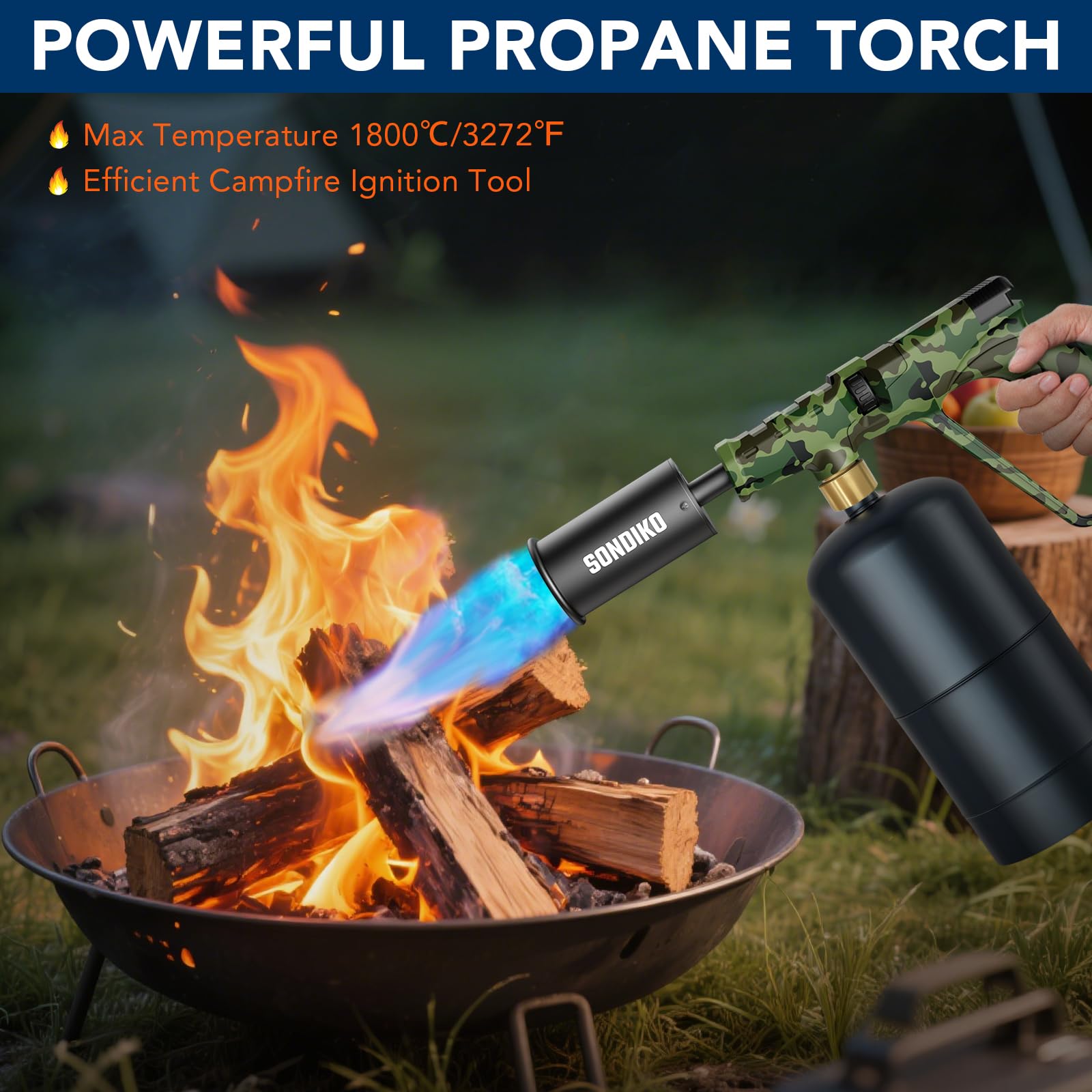 Sondiko propane torch head sous-vide-finishing for restaurant-quality finish.