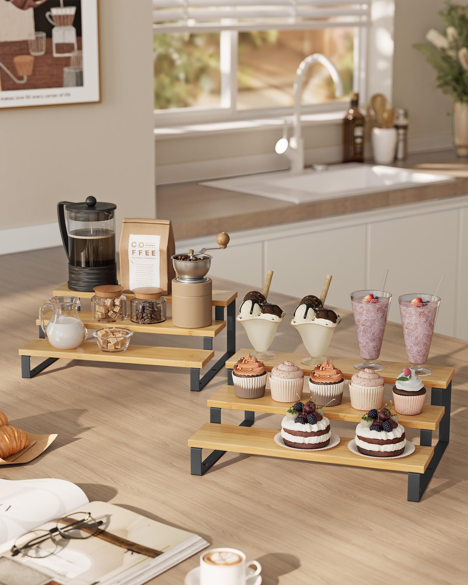 SONGMICS 3-tier cupcake stand displays desserts neatly on the counter