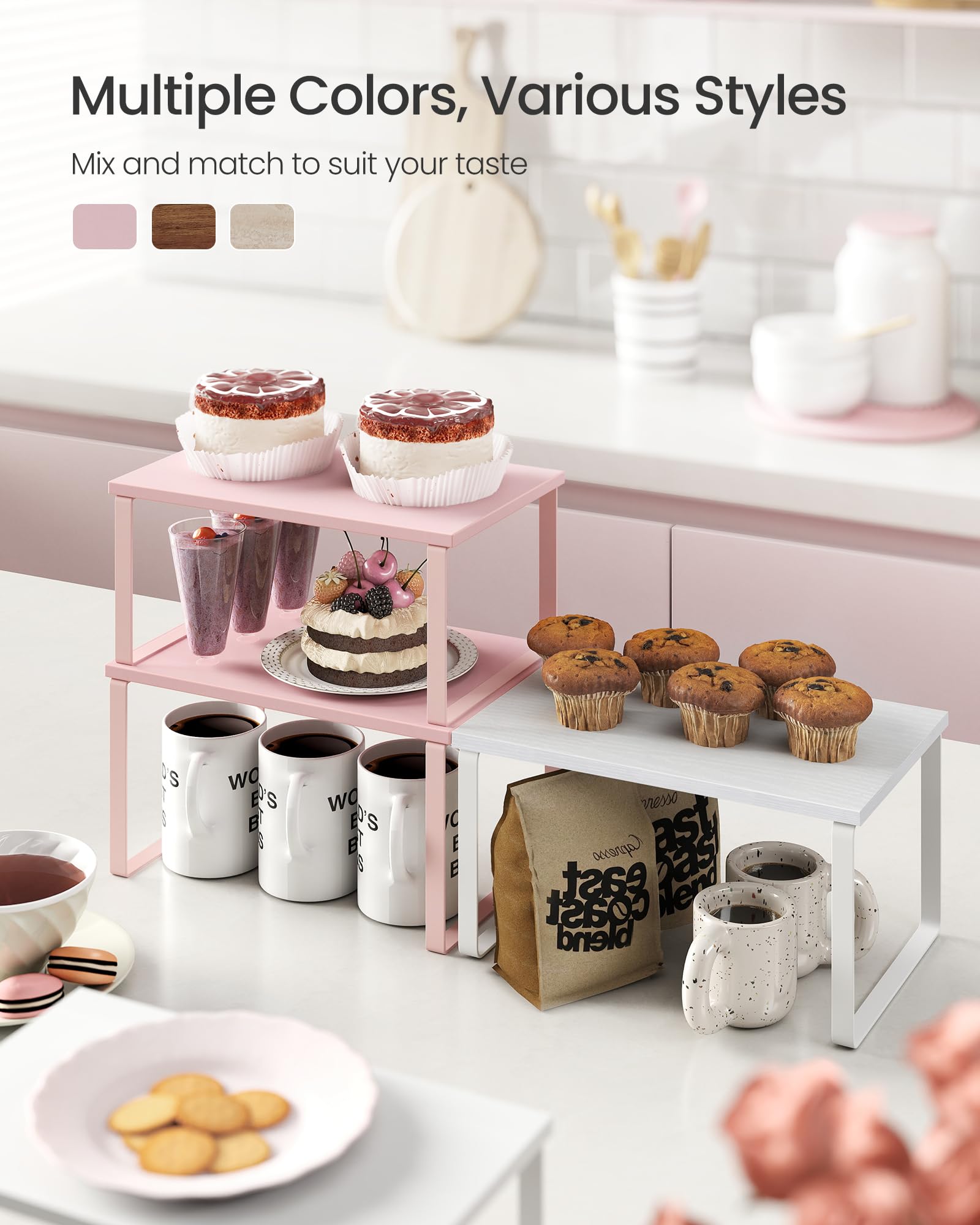 Songmics adjustable stacking shelves adapt to your space and storage needs.