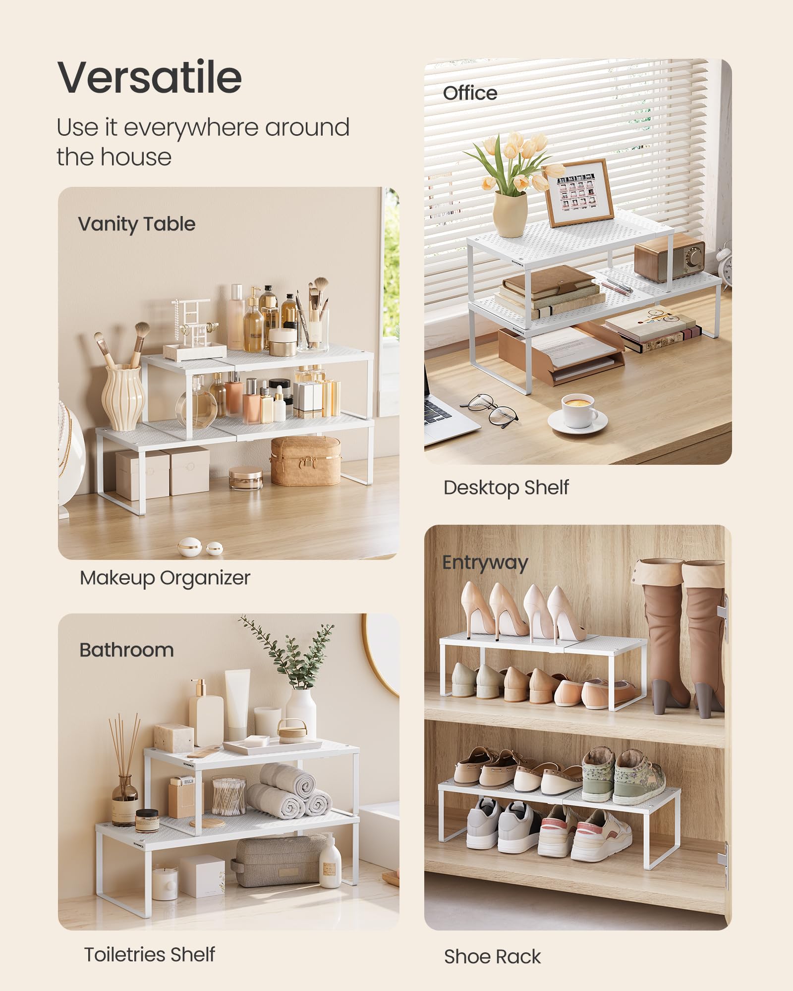 SONGMICS cabinet organizer offers multiple levels for versatile storage