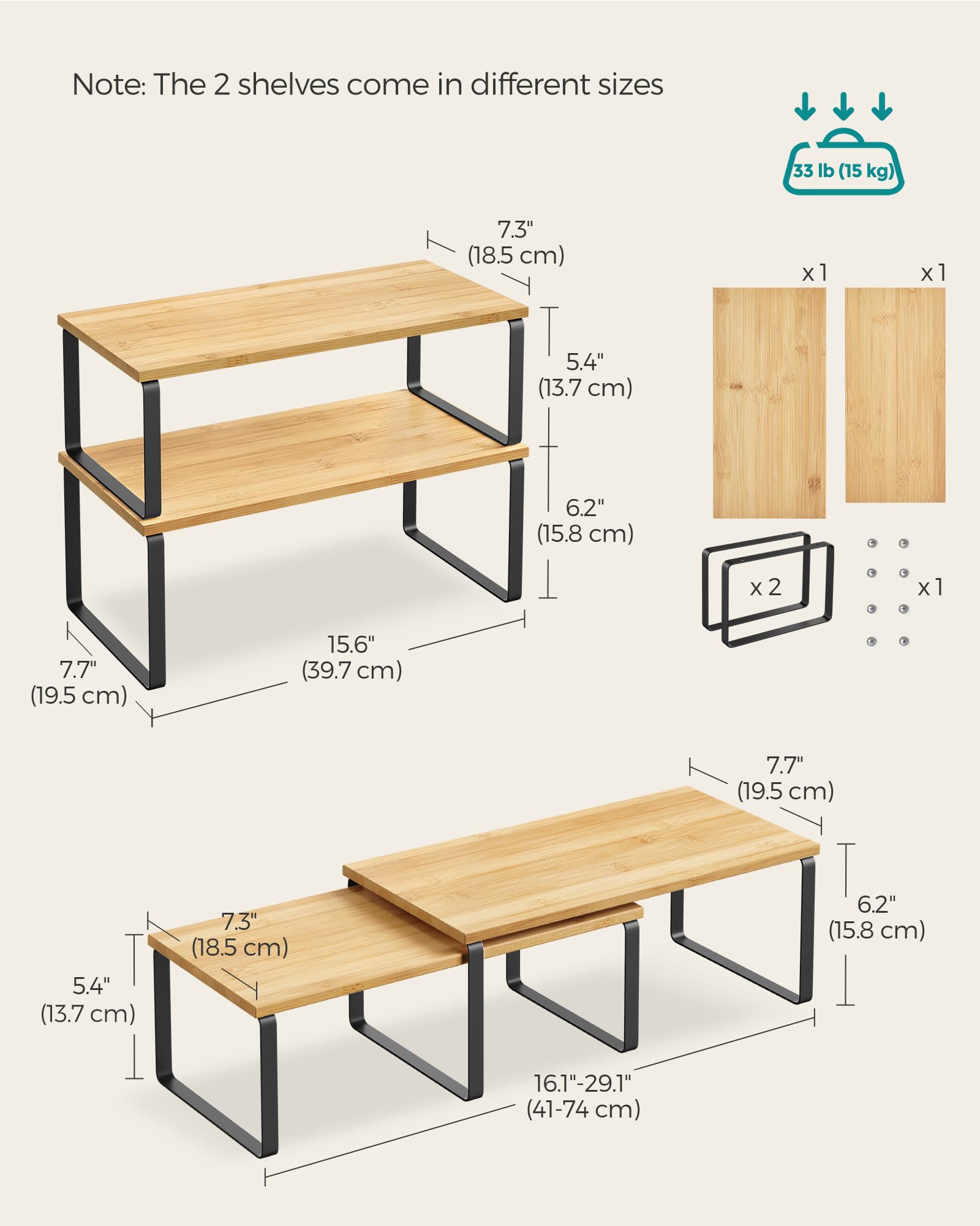 Songmics cabinet organizer on counter in natural beige streamlines pantry setup and access