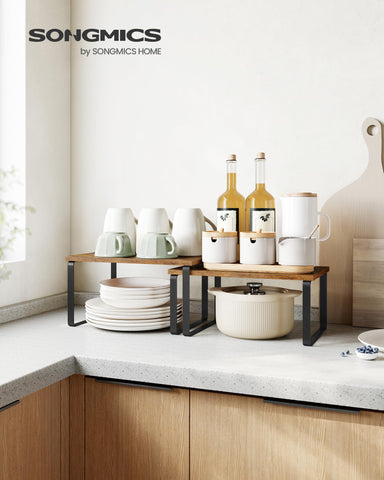 SONGMICS engineered wood top with black metal frame adds modern style
