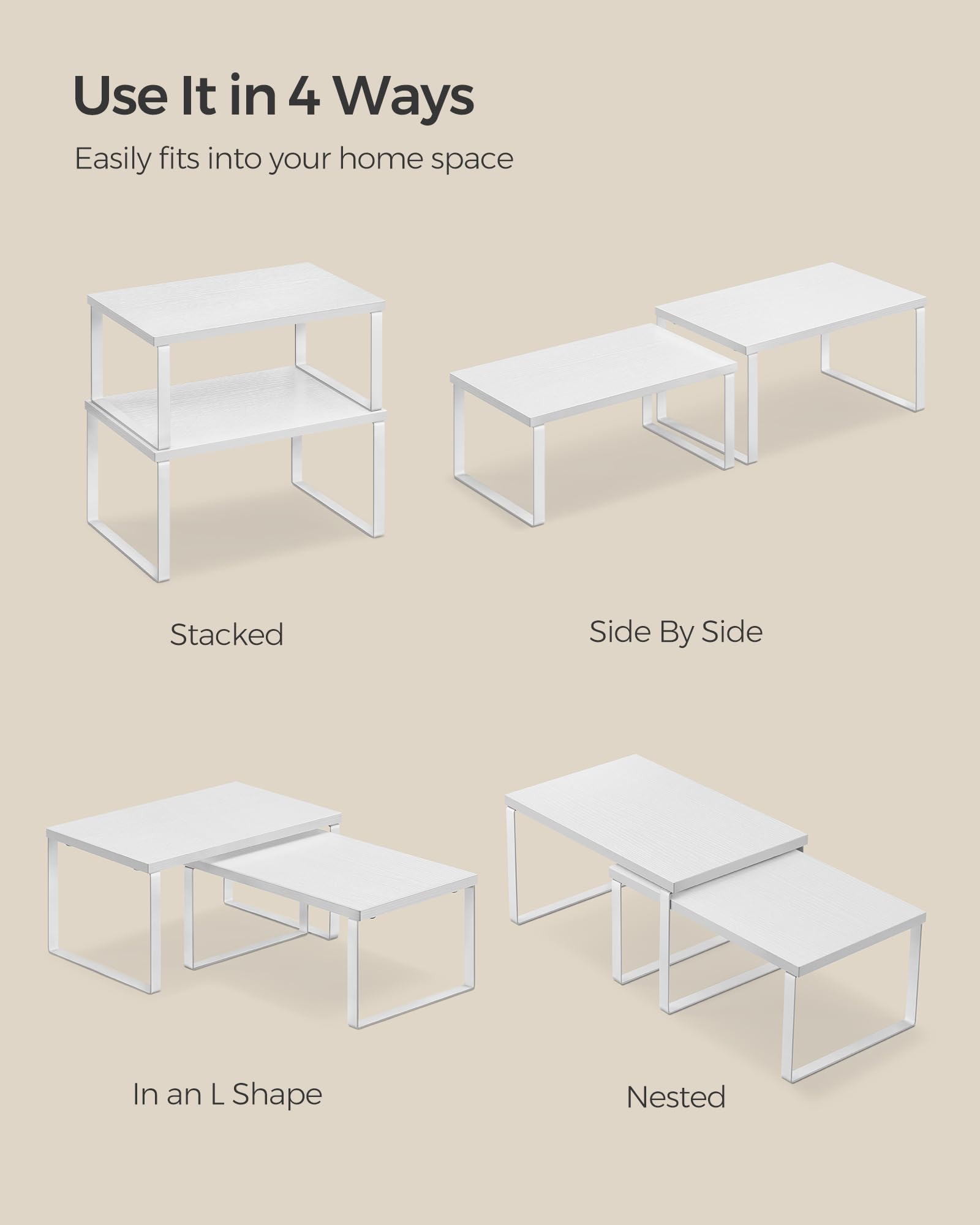 SONGMICS cabinet organizer shelf doubles as a pet feeding surface