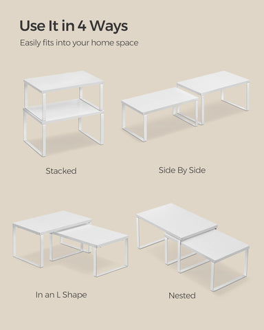 SONGMICS cabinet organizer shelf doubles as a pet feeding surface