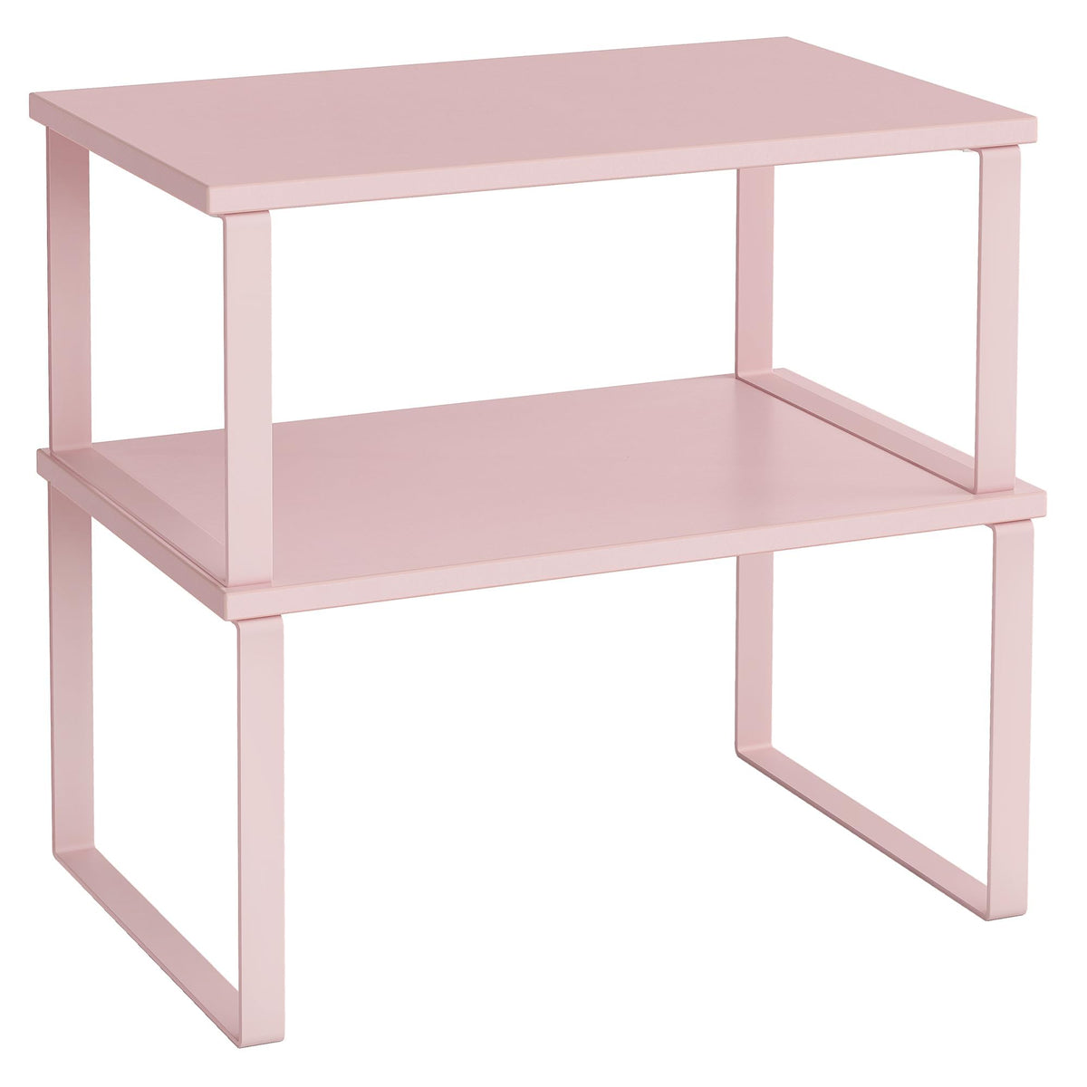 Songmics cabinet organizer shelf set in jelly pink declutters kitchen counters and keeps essentials visible.