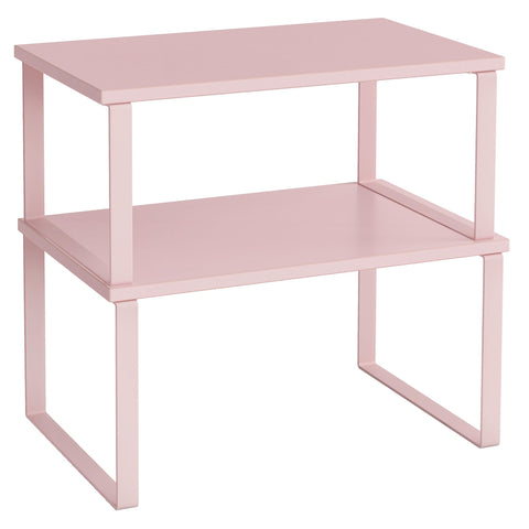 Songmics cabinet organizer shelf set in jelly pink declutters kitchen counters and keeps essentials visible.
