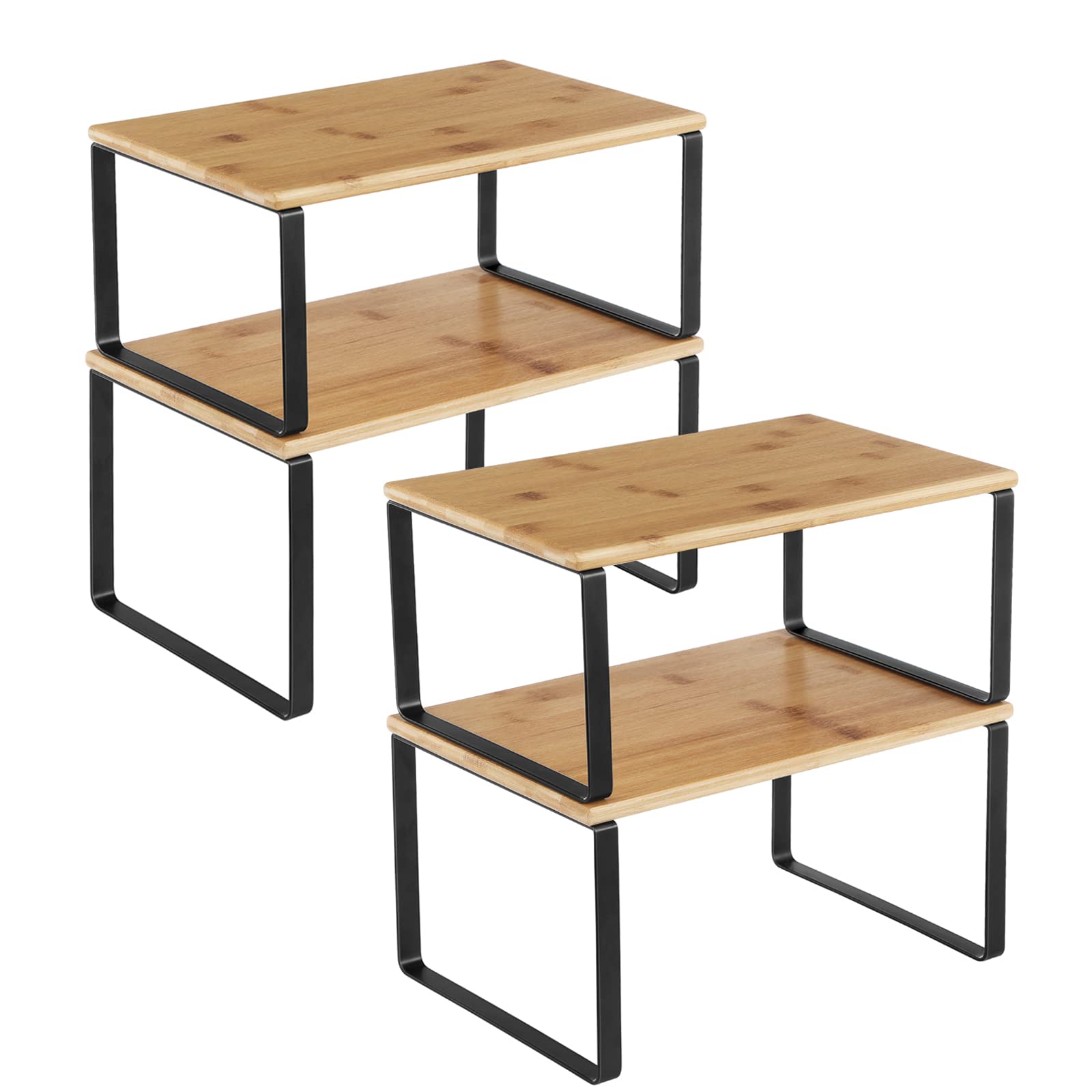 Songmics cabinet organizer shelf set four on countertop keeps spices organized and accessible.