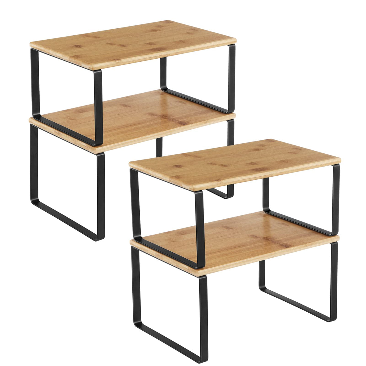 Songmics cabinet organizer shelf set four on countertop keeps spices organized and accessible.