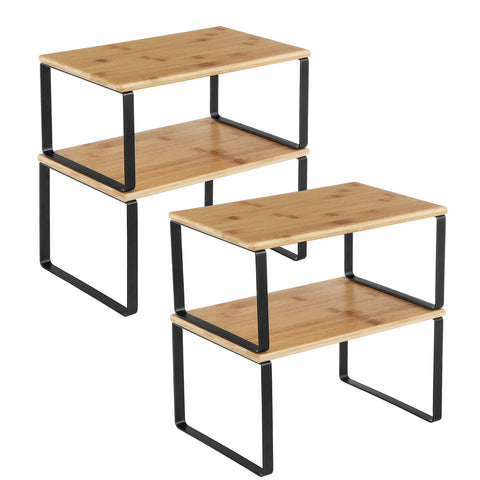 Songmics cabinet organizer shelf set four on countertop keeps spices organized and accessible.