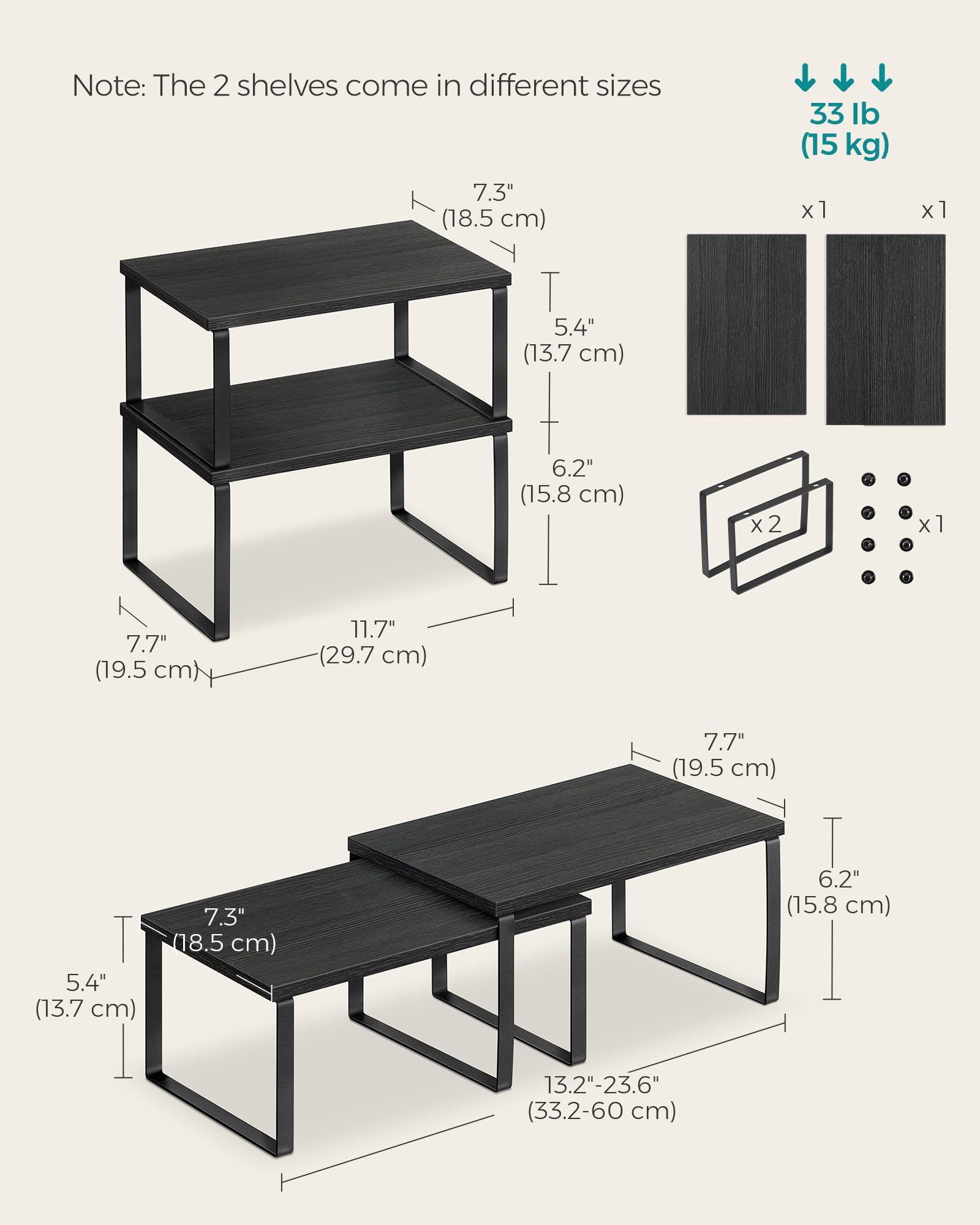 SONGMICS stackable kitchen shelf arranged inside a cabinet to maximize space
