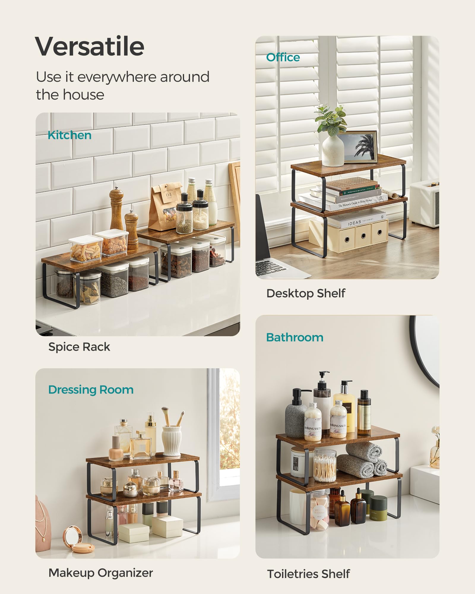 Songmics cabinet organizer stackable design helps maximize counter space and flexible layouts