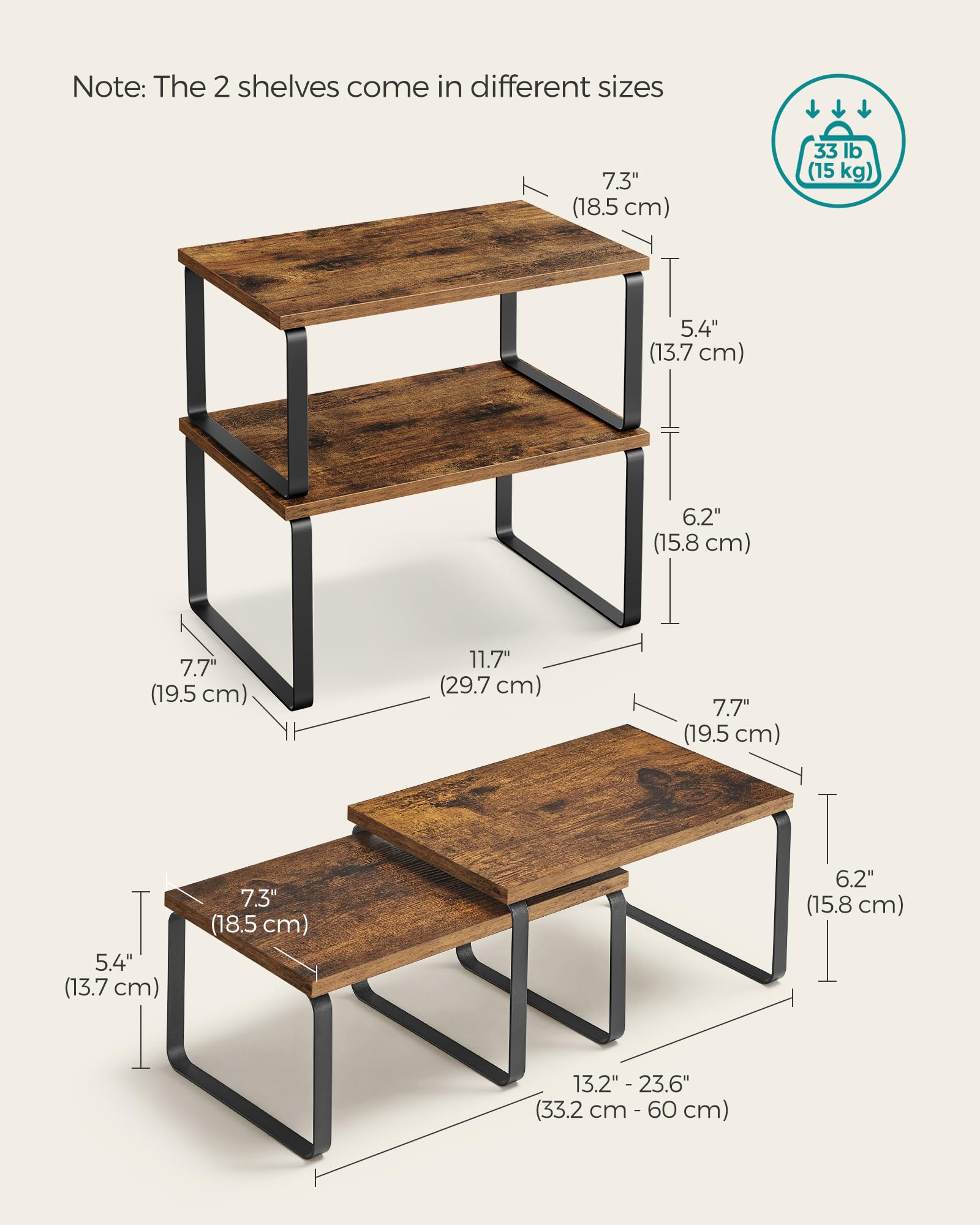 SONGMICS stackable shelf design maximizing cabinet space and keeping items organized