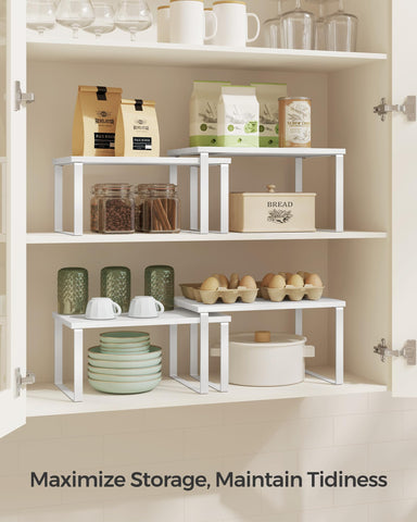 SONGMICS customizable four-shelf setup adapts to corners and cabinets