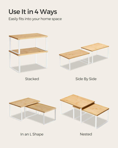 SONGMICS dining room display use, elevate centerpieces with shelf risers.