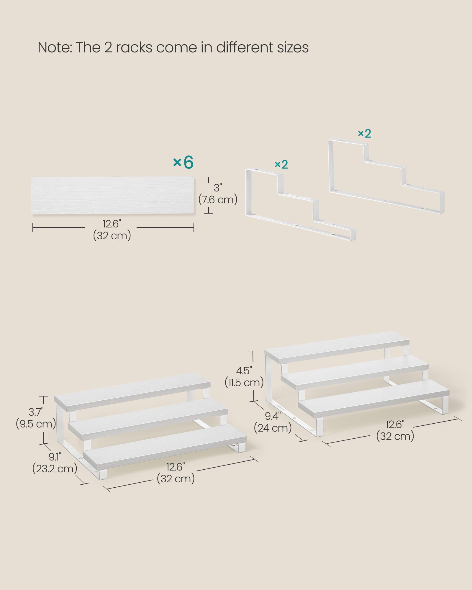Songmics 2-pack risers offer versatile placement across countertops and cabinets.