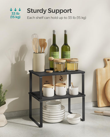 SongMics engineered wood and metal build in ink black for durable kitchen organization.