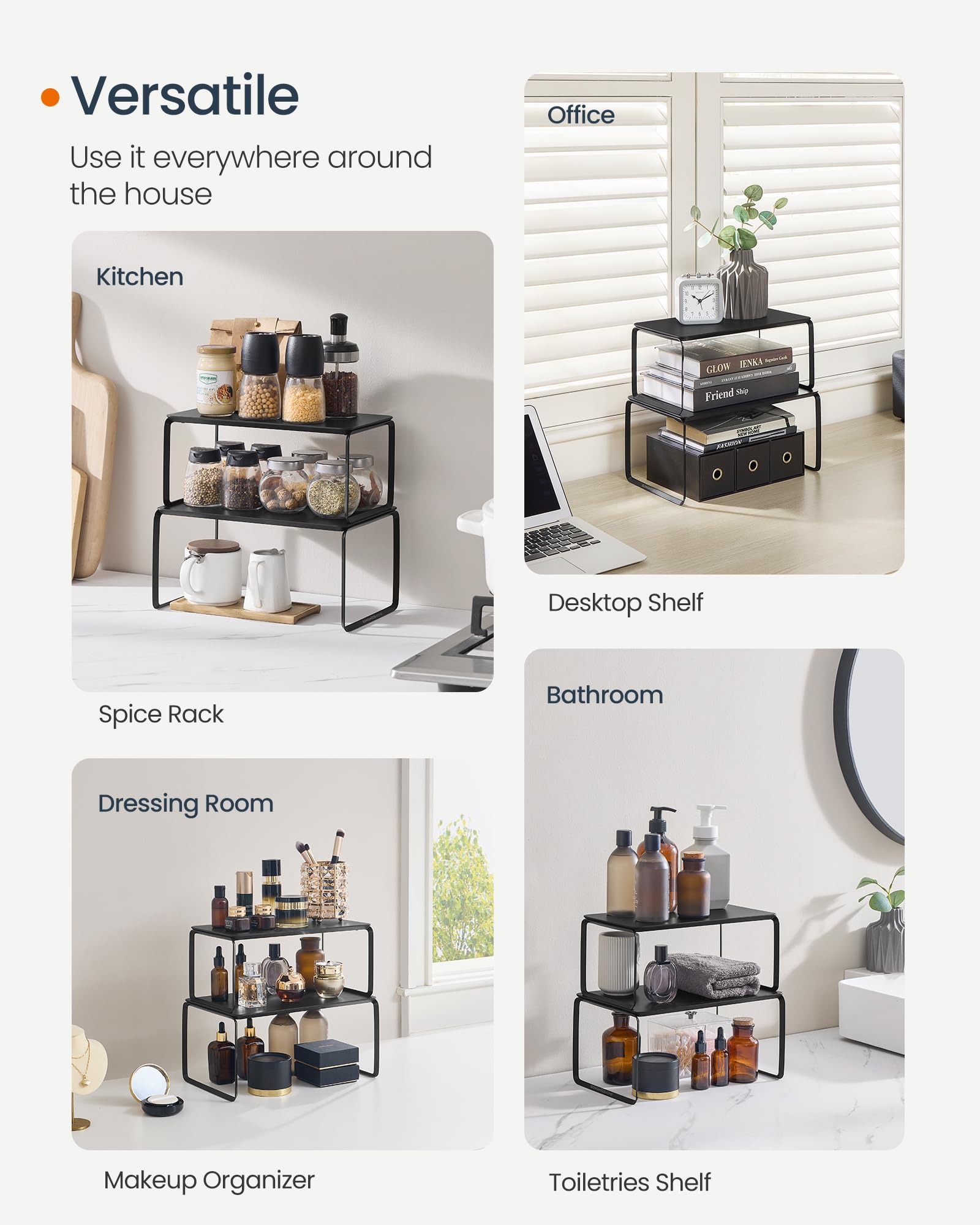 SONGMICS HOME compact counter shelves maximize small spaces and expand as needed