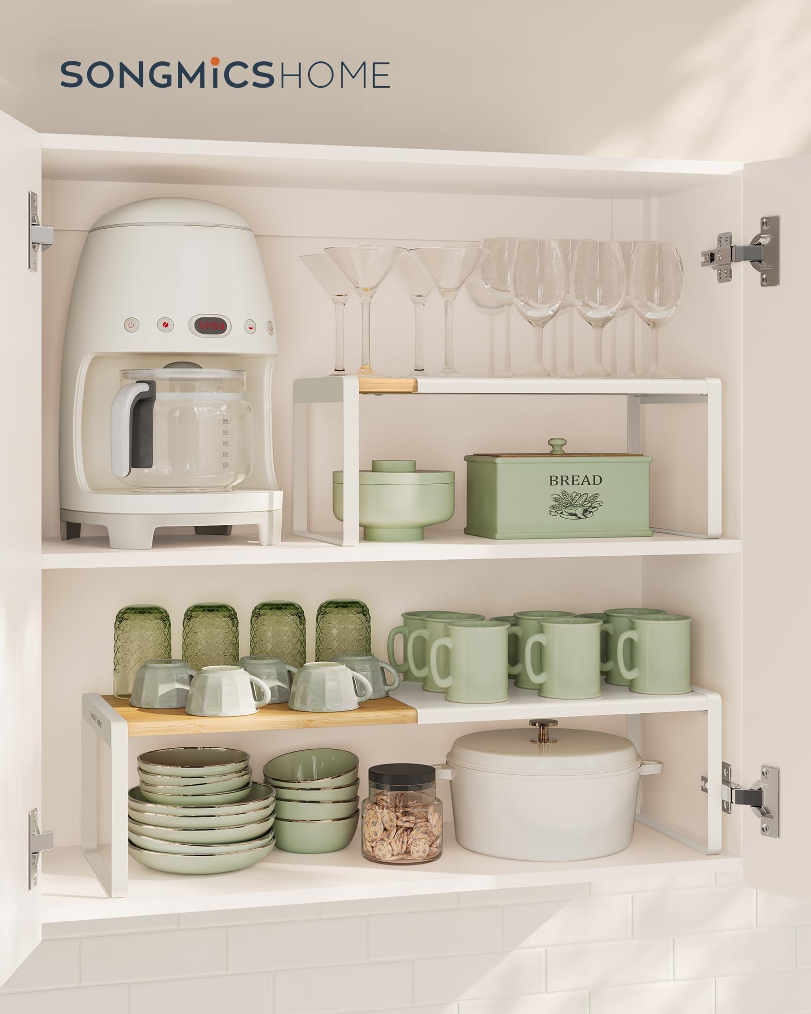 Songmics Home spice rack in cabinet offers versatile storage for spices and small items.