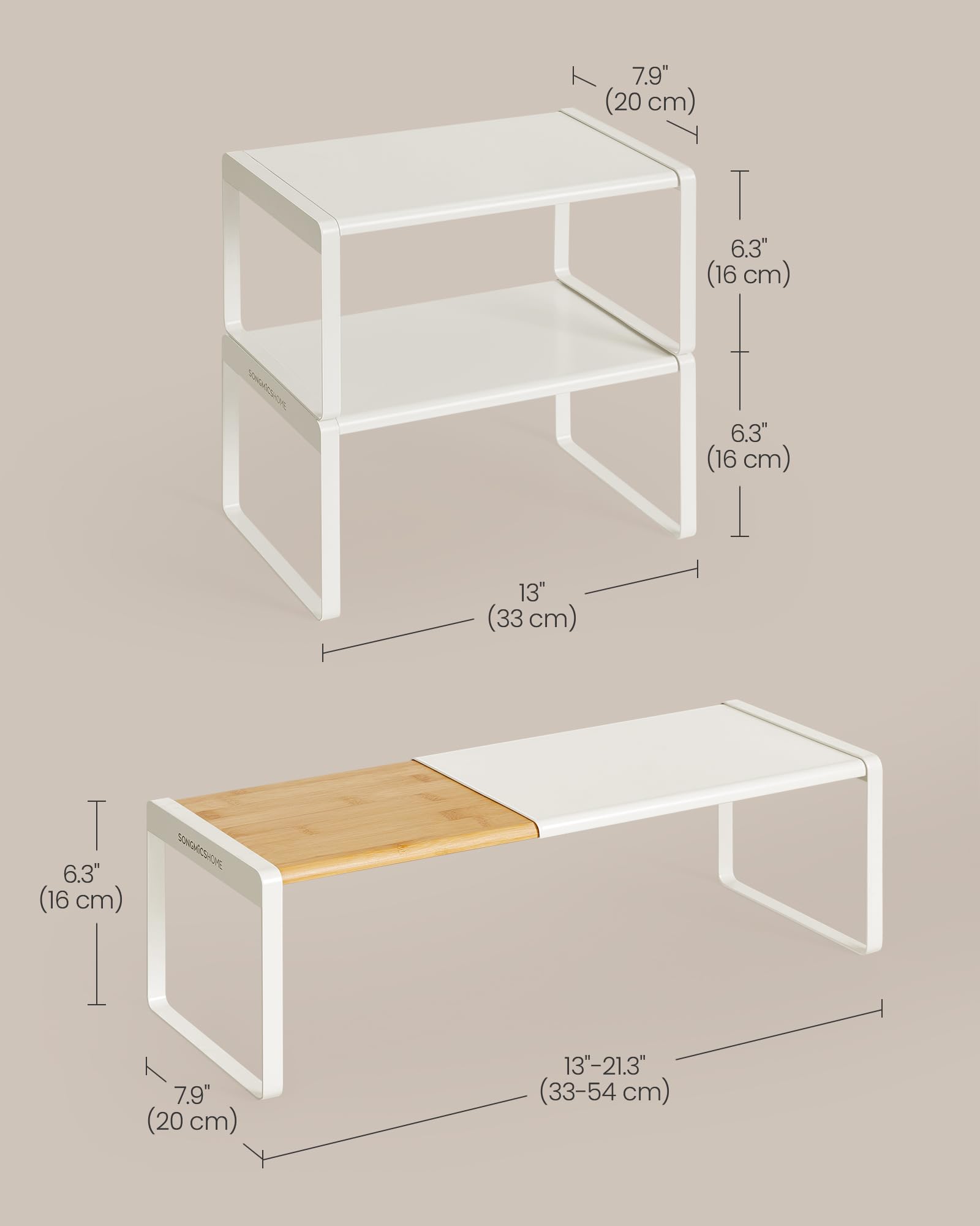 Songmics Home stackable shelves maximize vertical storage in small kitchens