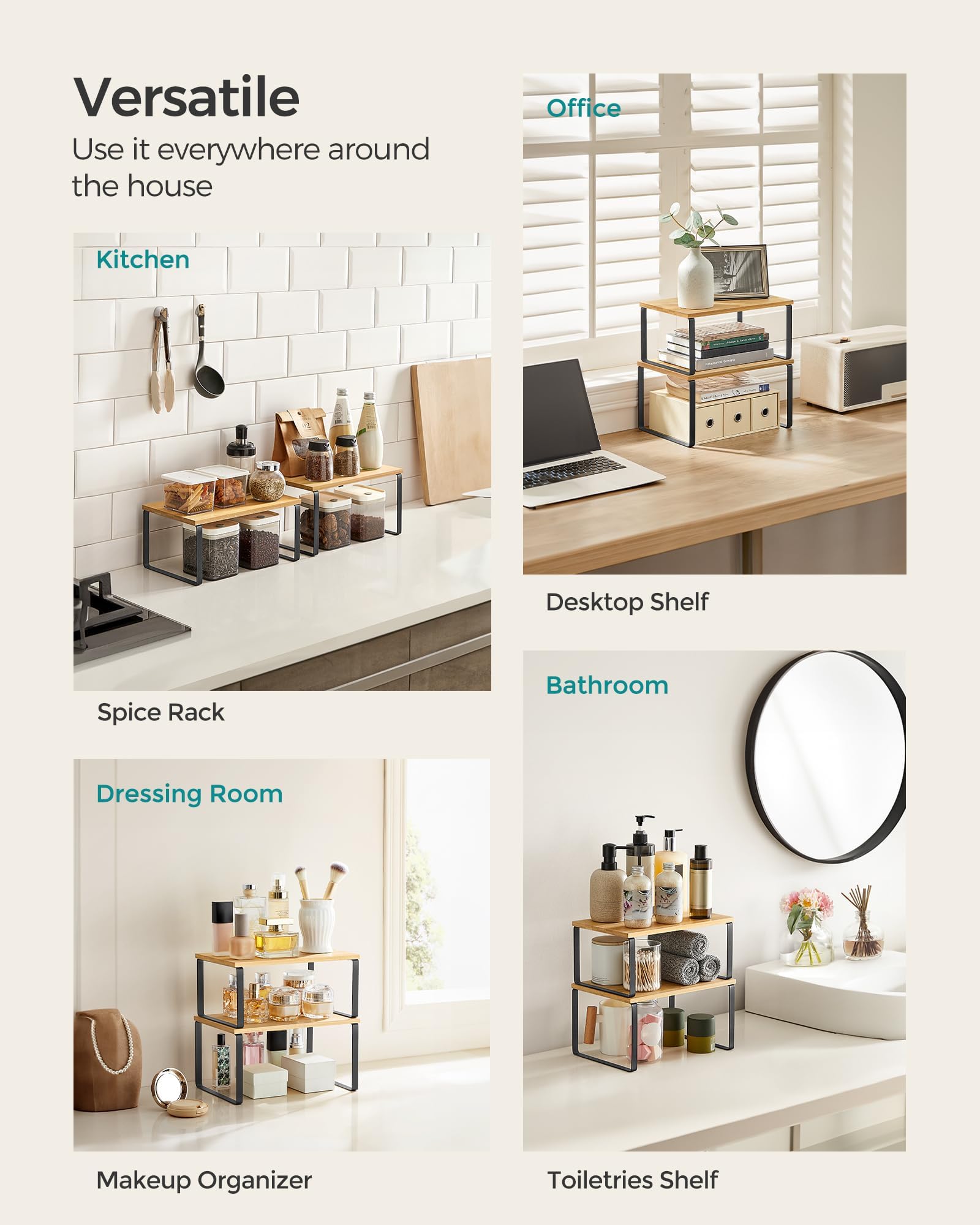 Songmics ink black and natural beige colorway complements modern kitchen interiors.