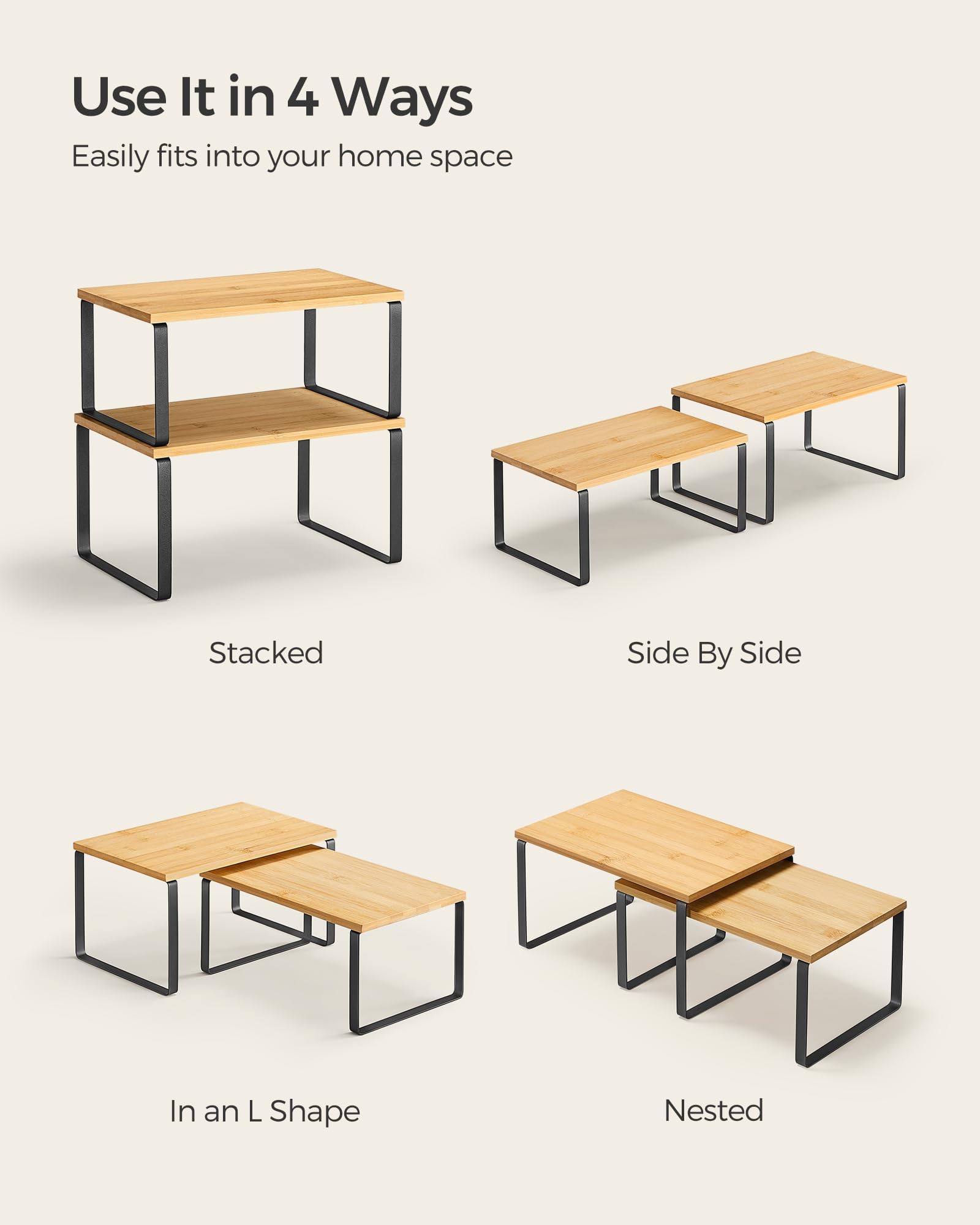 Songmics shelf system supports up to 33 pounds per shelf for light appliances.