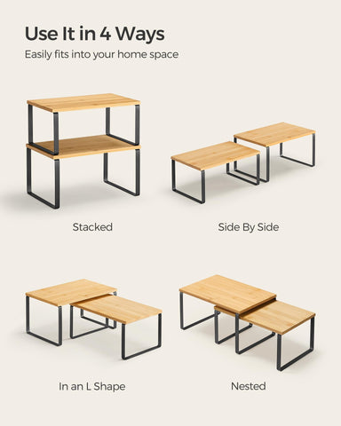 Songmics shelf system supports up to 33 pounds per shelf for light appliances.