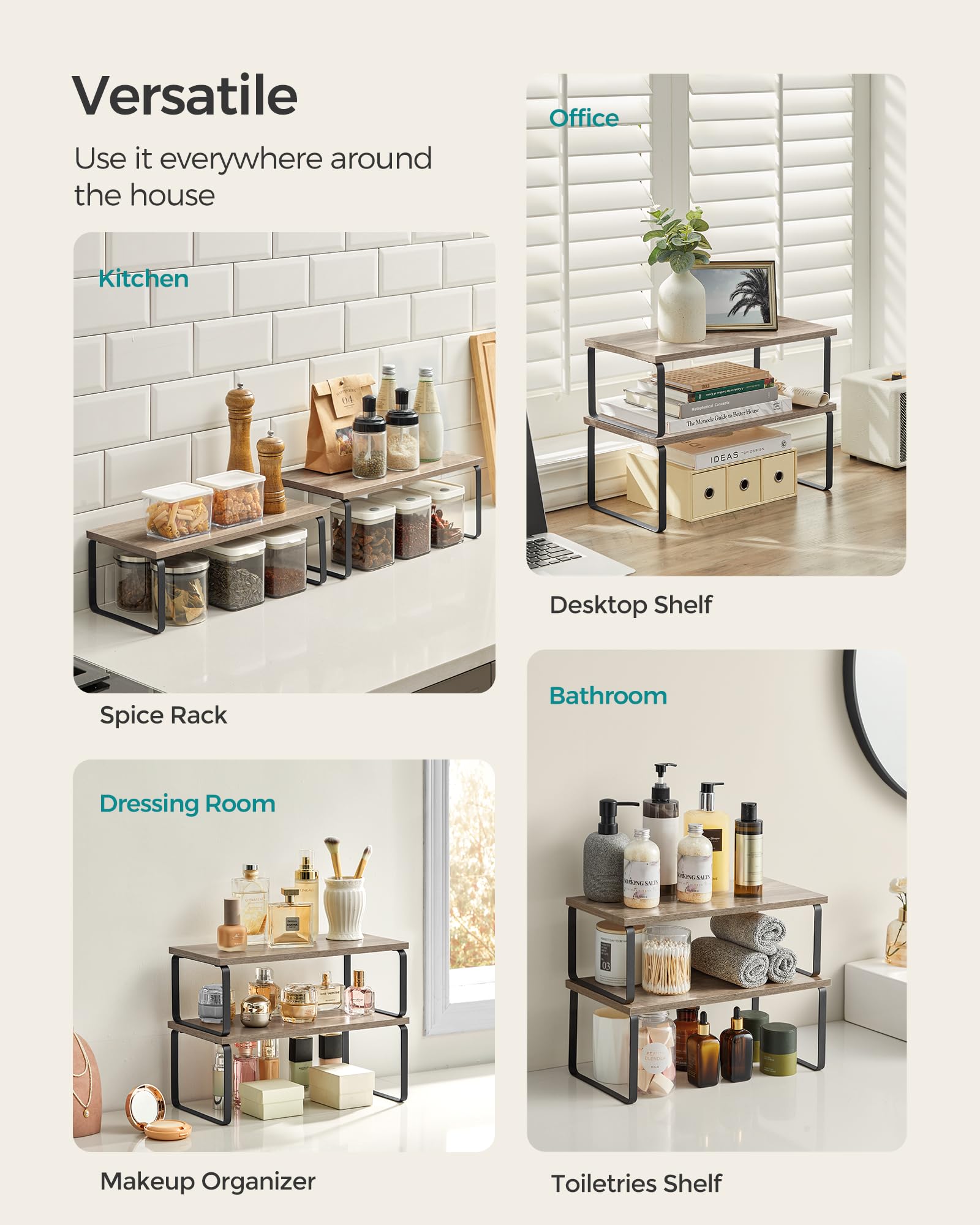 SONGMICS kitchen storage spice rack stackable keeps jars organized and easy to reach.