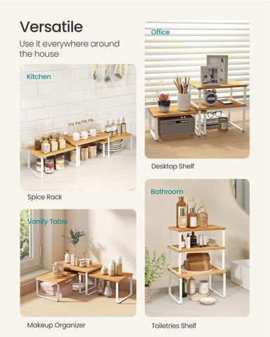 Songmics L-shaped arrangement fits cabinets for flexible kitchen layouts.
