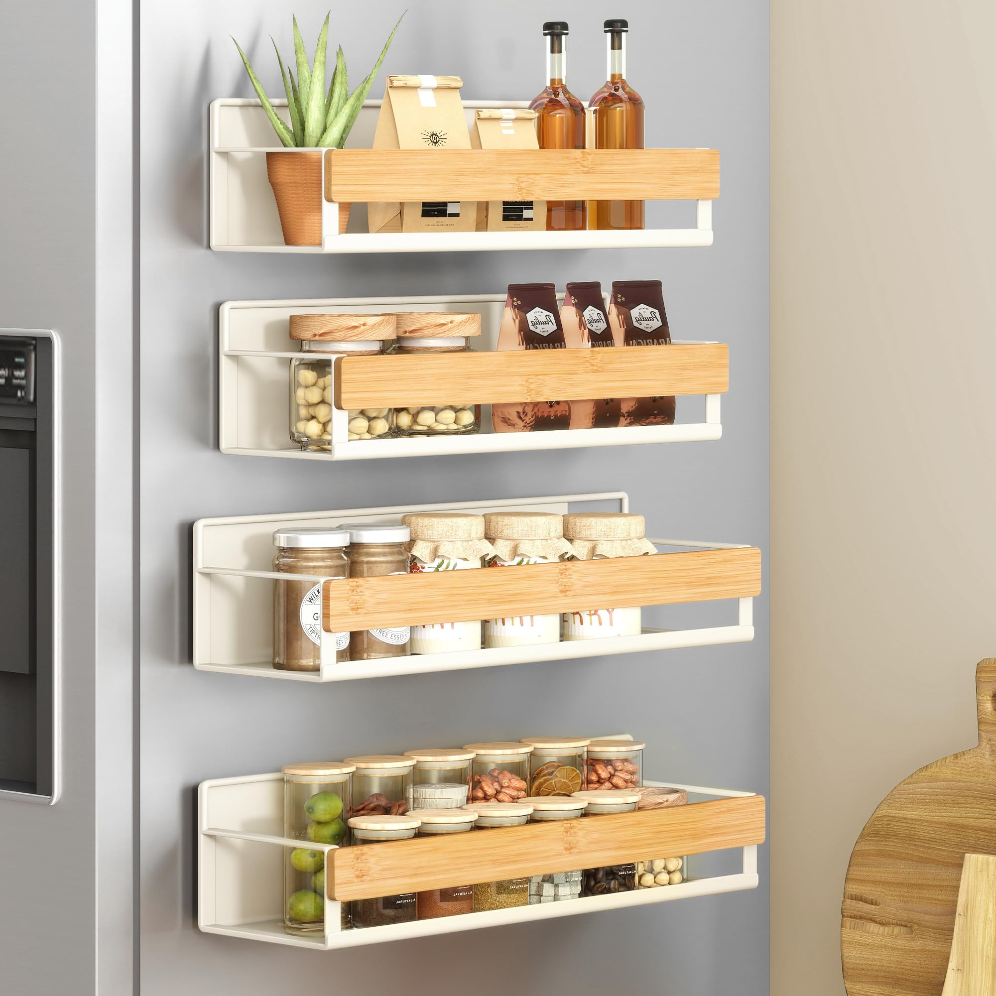 Songmics magnetic spice rack on refrigerator – large front view for easy spice access