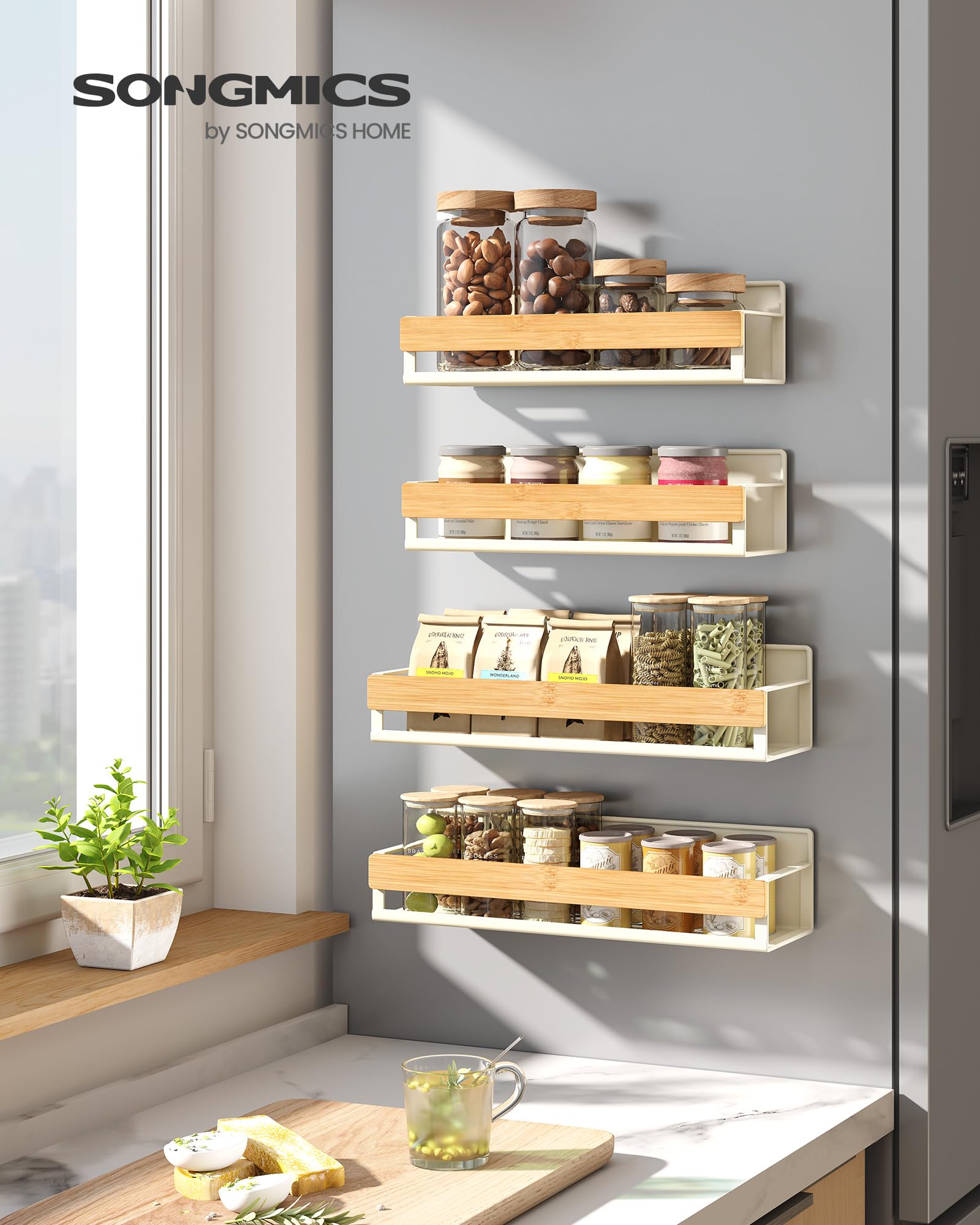Songmics magnetic spice rack on refrigerator – small shelf front view ideal for canisters