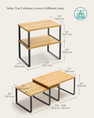 Songmics two small and two large shelves fit tight spaces and offer flexible layouts.