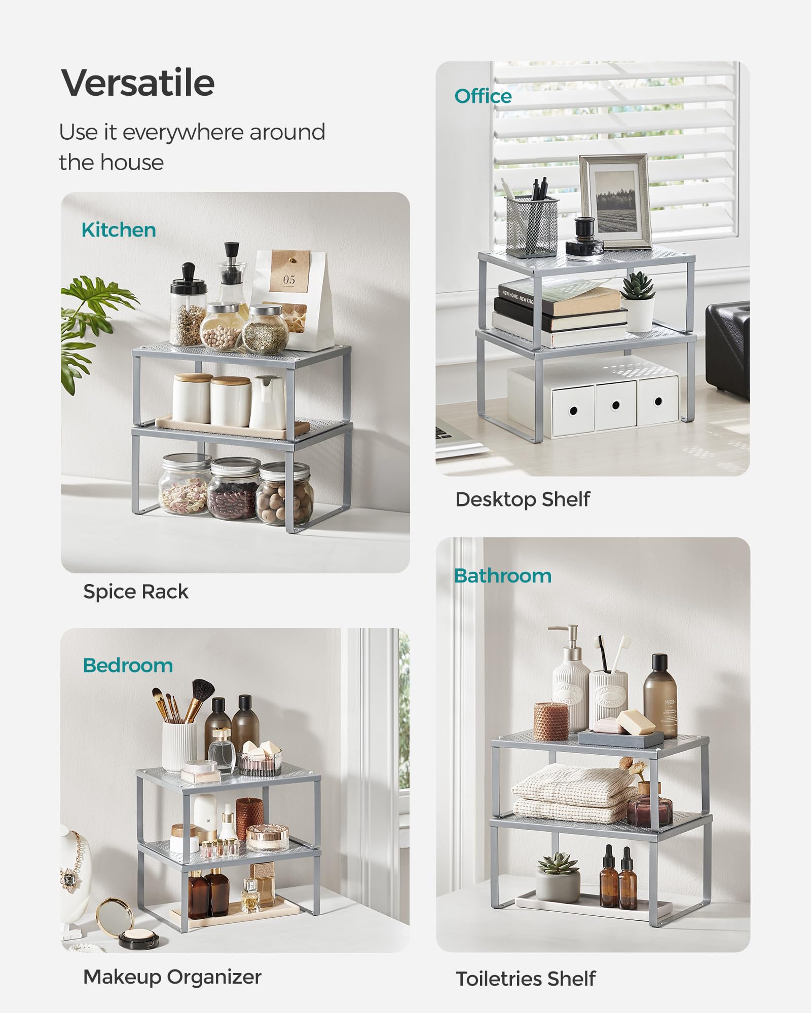 SongMics Spice Racks versatile placement options for counter or cabinet storage.