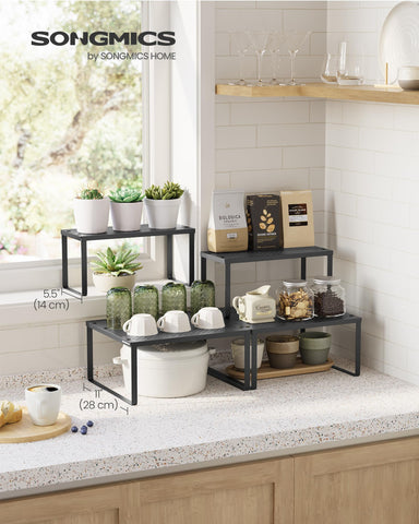 SONGMICS Spice Racks with perforated design decorate counter while organizing spices.