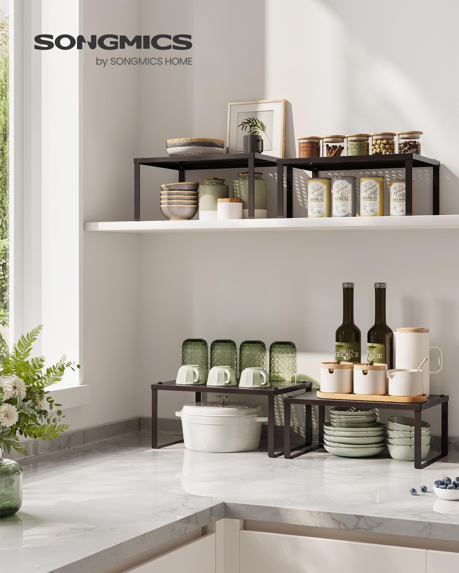 SONGMICS Spice Racks brown metal shelves for kitchen storage
