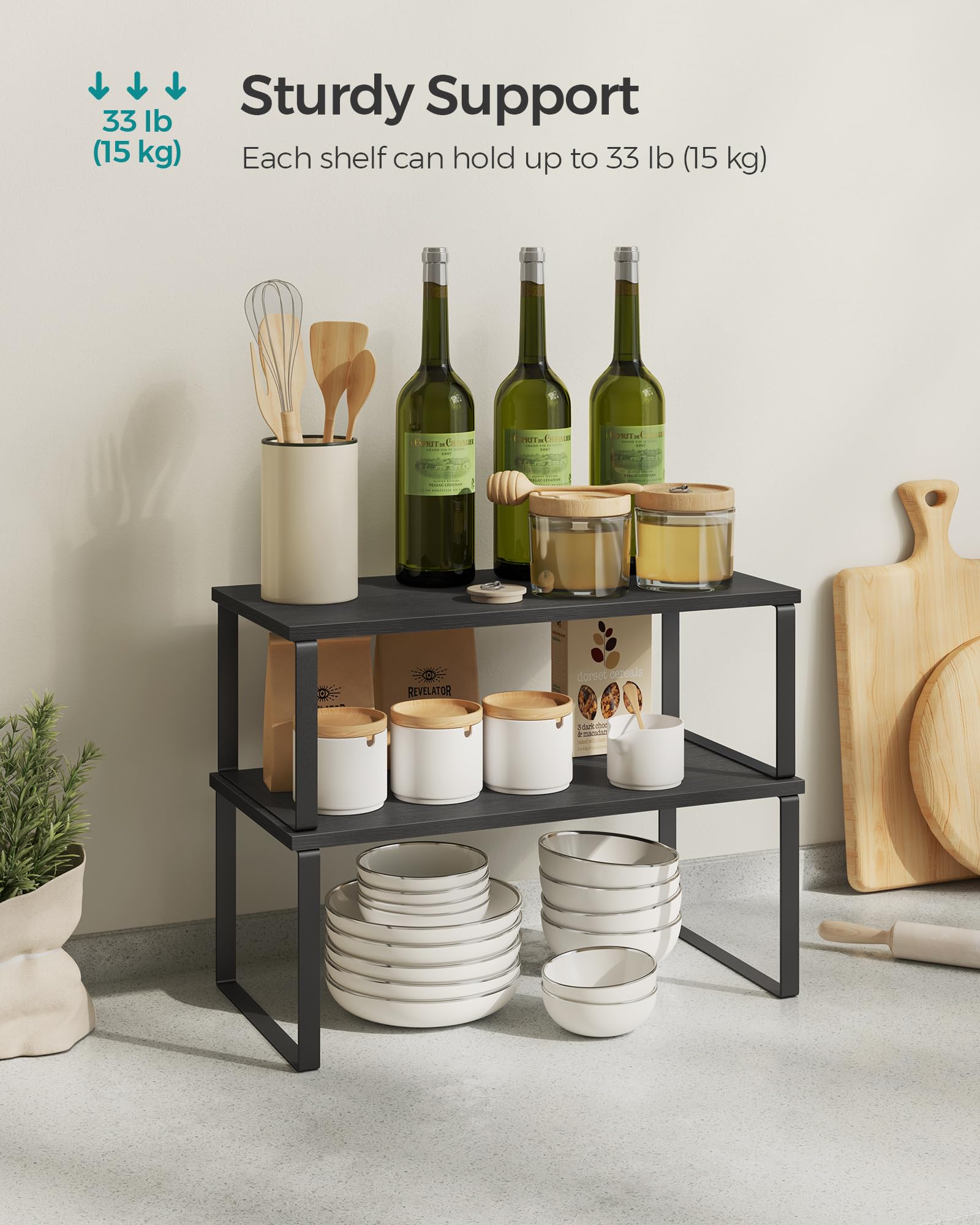 Songmics stackable shelf L shape in ink black for flexible layouts
