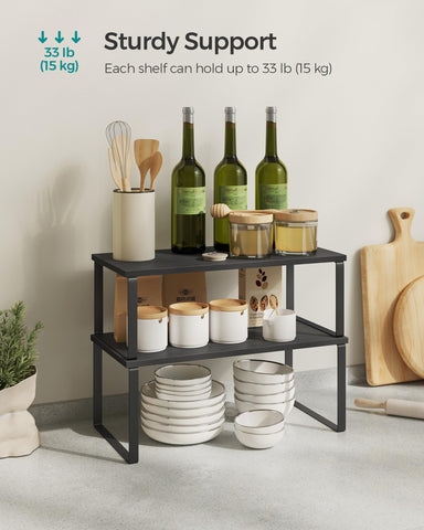 Songmics stackable shelf L shape in ink black for flexible layouts
