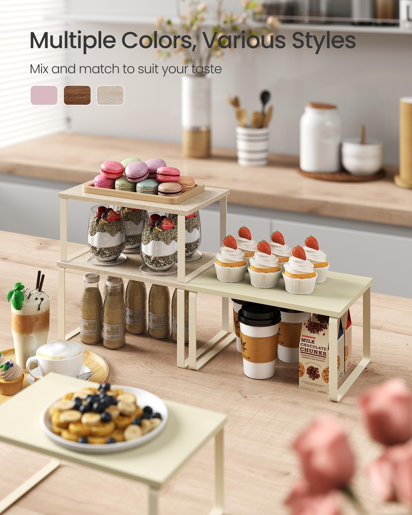SONGMICS stackable shelving unit providing flexible layout for small countertops